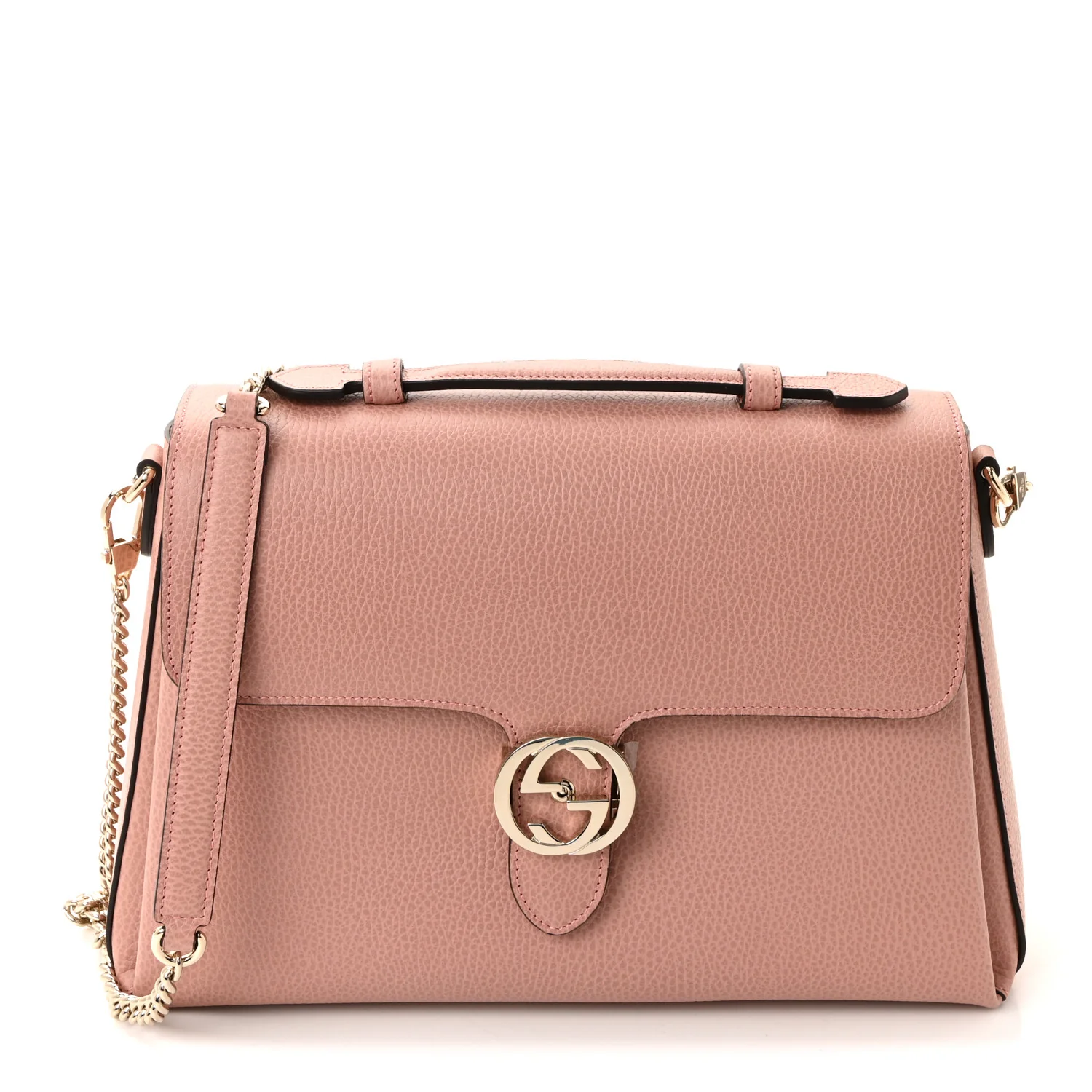 Dollar Calfskin Interlocking G Top Handle Shoulder Bag Soft Pink