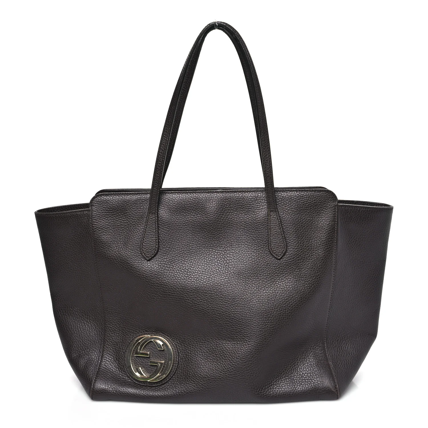 Dollar Calfskin Interlocking G Tote Dark Brown