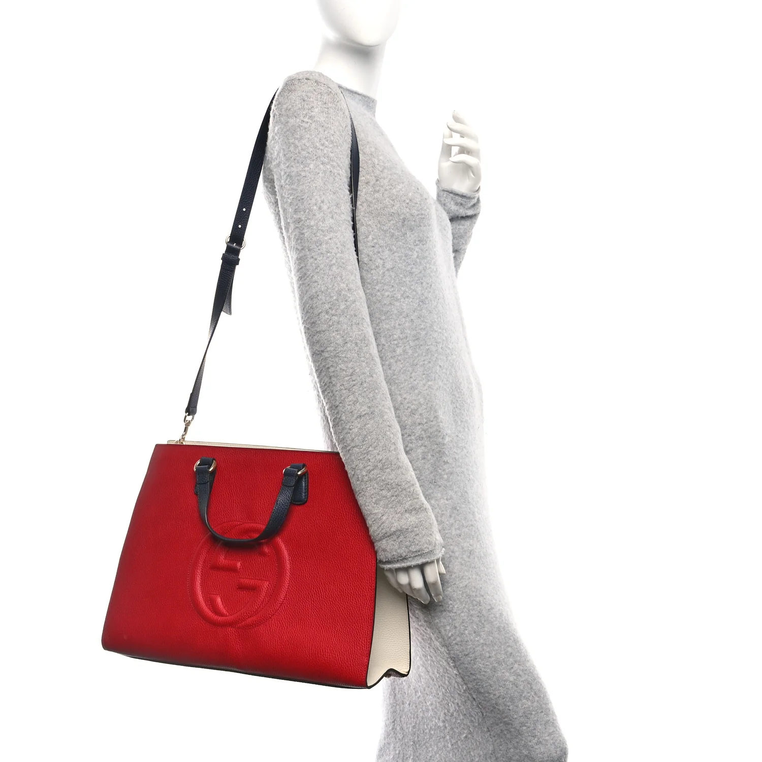 Dollar Calfskin Large Soho Top Handle Satchel Hibiscus Red Mystic White Blue - Image 2