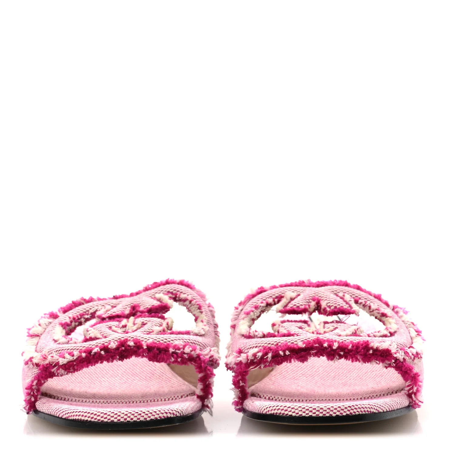 Fringed Canvas Interlocking G Cut Out Slide Sandals 41 Princess Fuxia Natural - Image 3