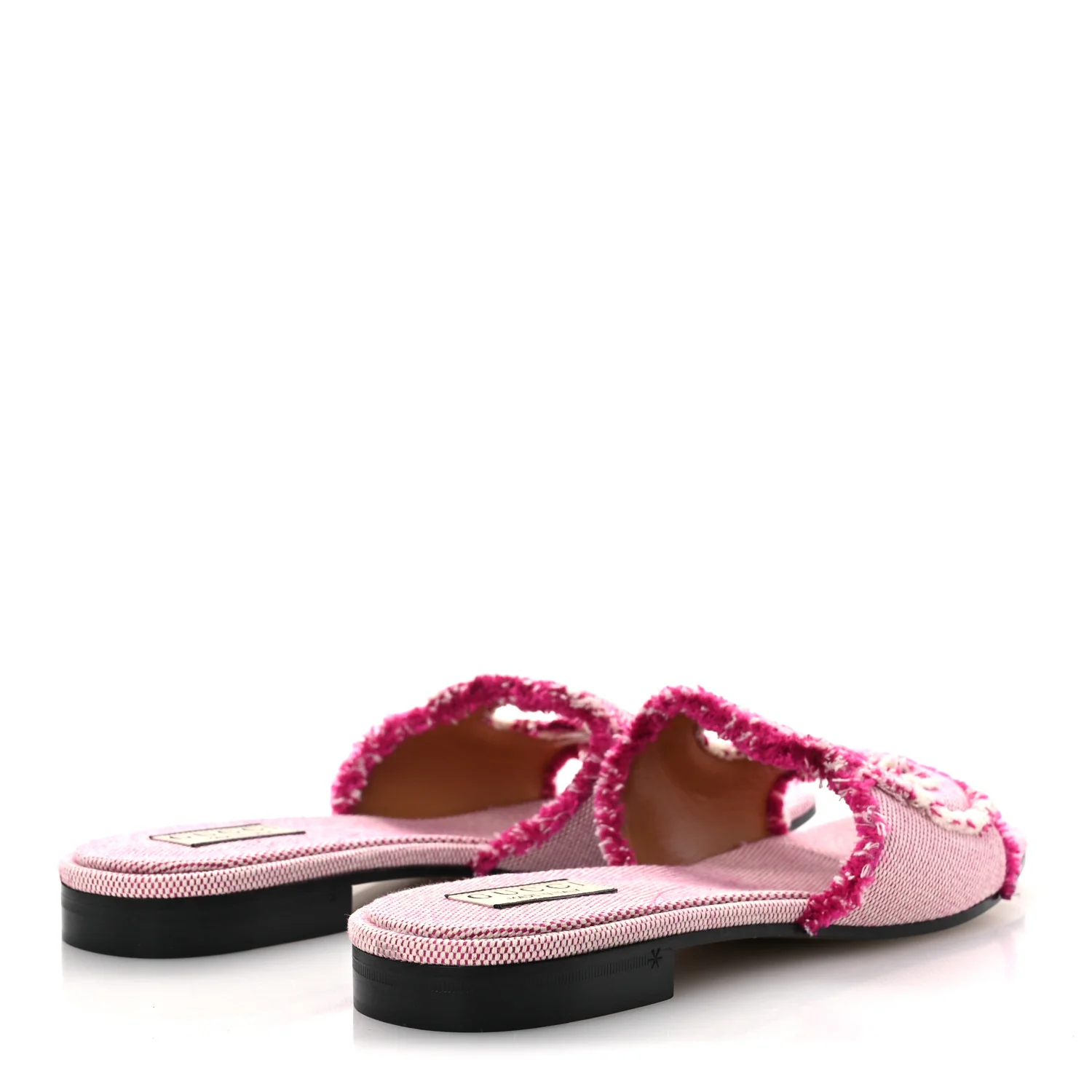 Fringed Canvas Interlocking G Cut Out Slide Sandals 41 Princess Fuxia Natural - Image 5