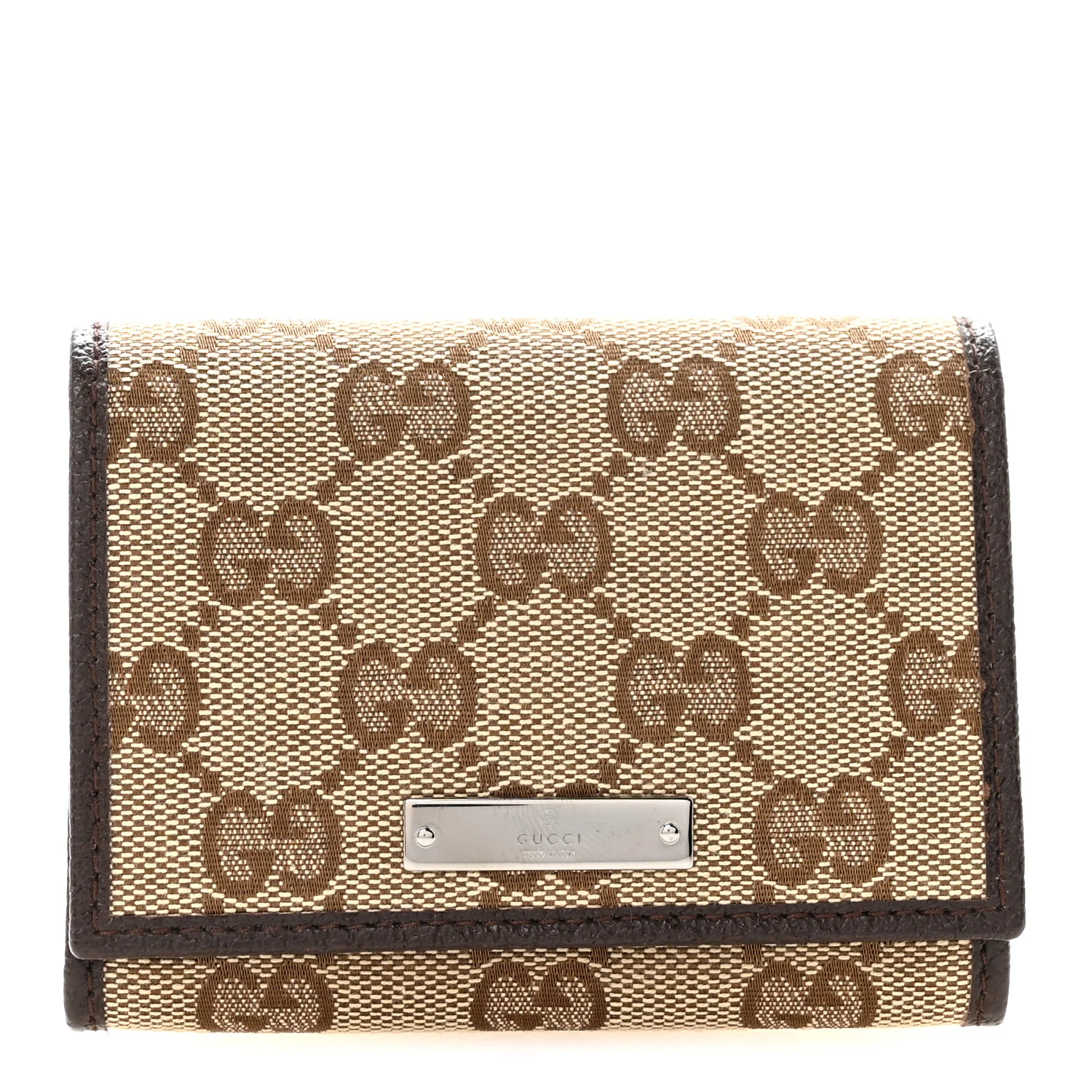 GG Monogram Card Case Flap Wallet Dark Brown