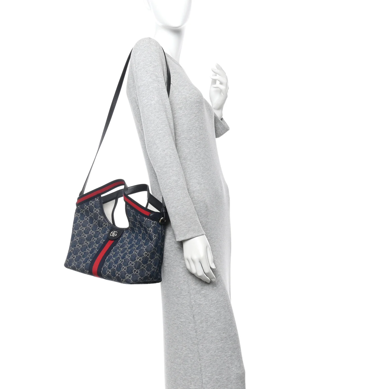 GG Monogram Denim Small Giglio Tote Blue White - Image 2