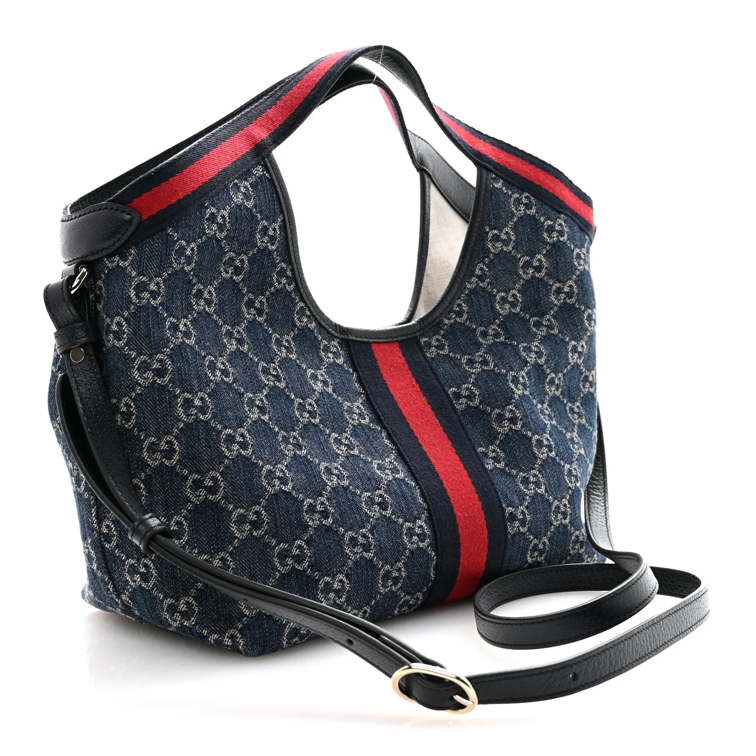 GG Monogram Denim Small Giglio Tote Blue White - Image 4