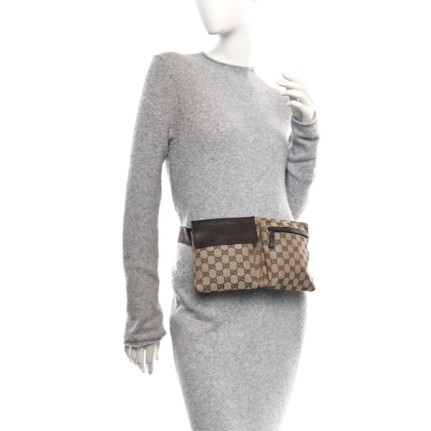 GG Monogram Double Pocket Belt Bag Dark Brown - Image 2