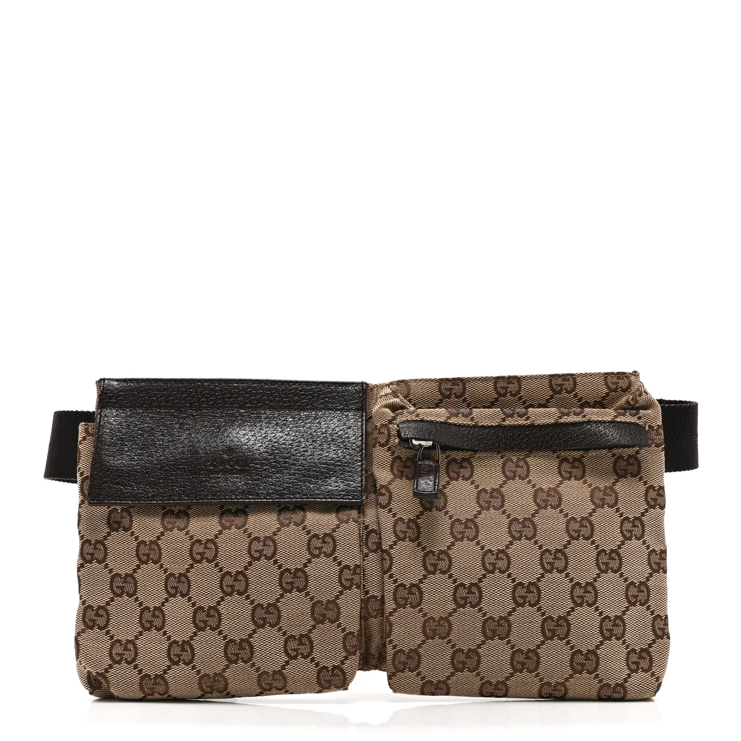 GG Monogram Double Pocket Belt Bag Dark Brown