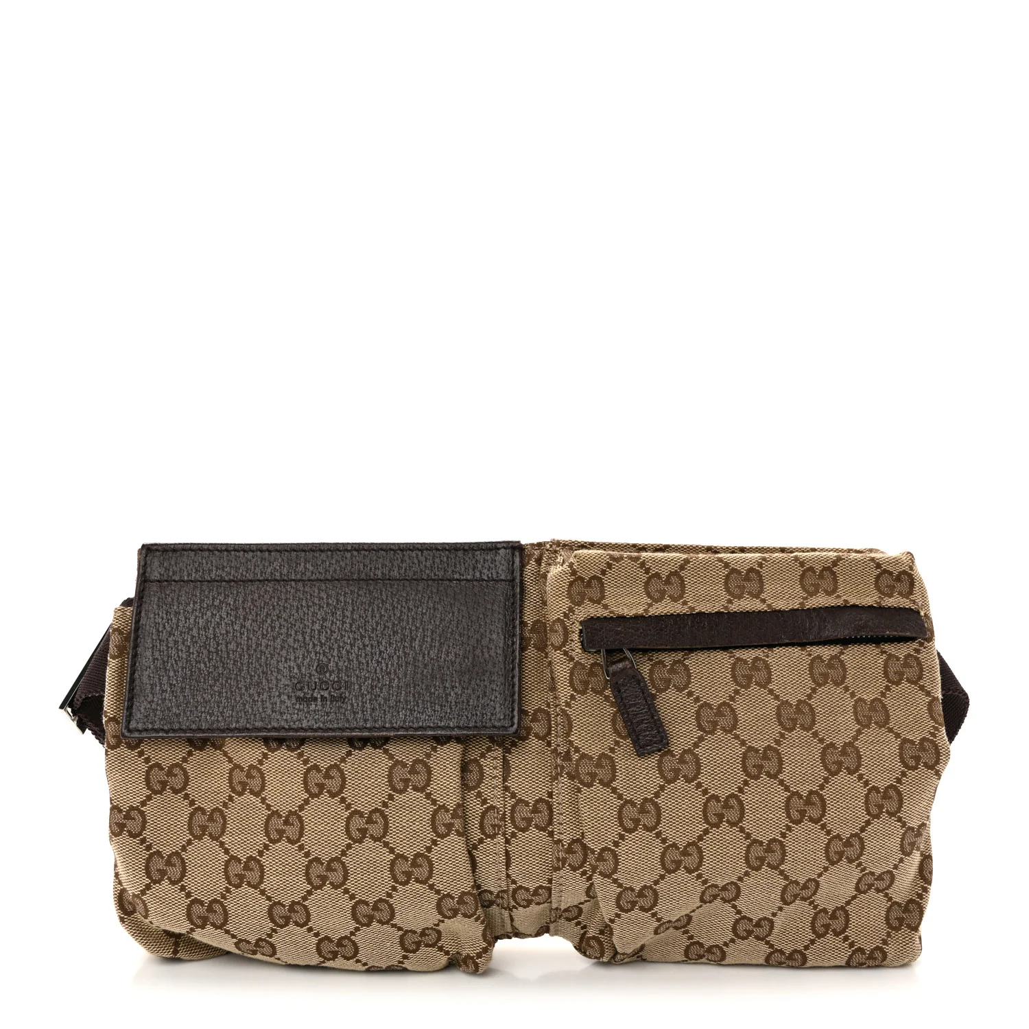 GG Monogram Double Pocket Belt Bag Dark Brown