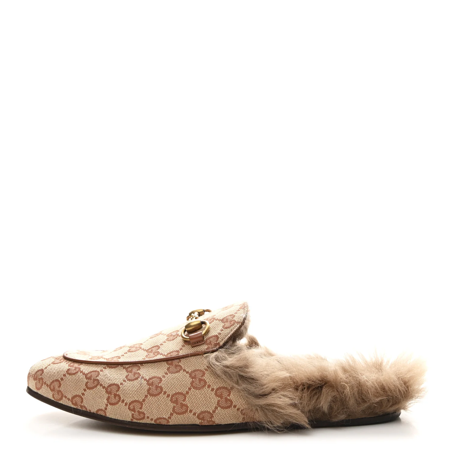 GG Monogram Fur Mens Princetown Slippers 9 Beige Ruggine Rust