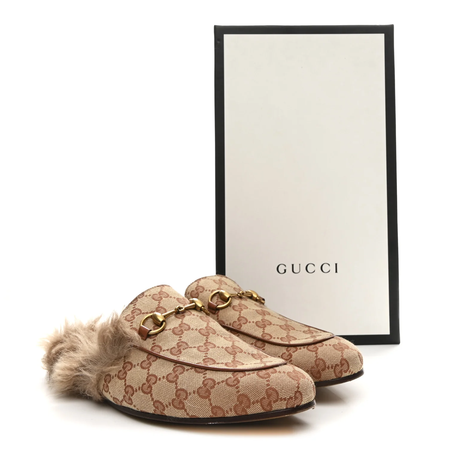 GG Monogram Fur Mens Princetown Slippers 9 Beige Ruggine Rust - Image 10