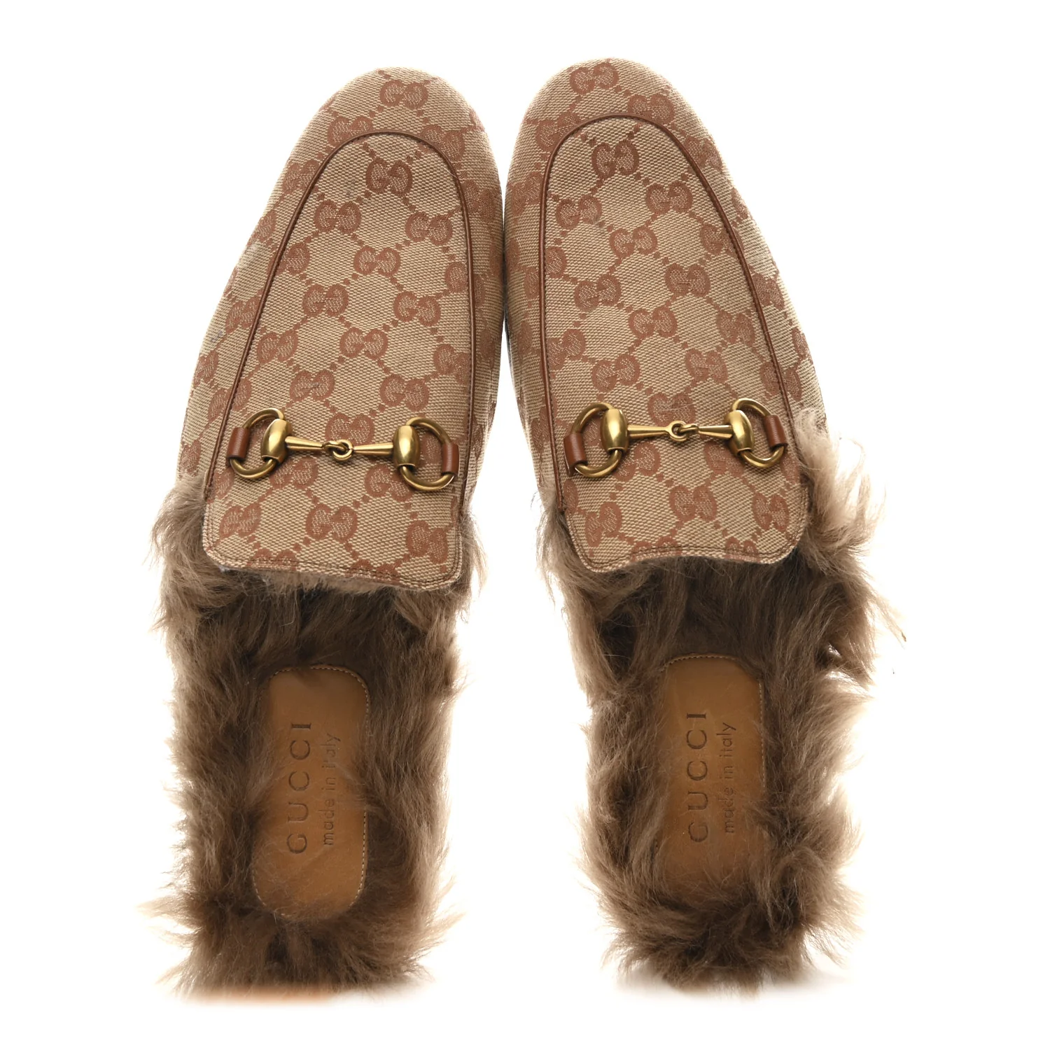 GG Monogram Fur Mens Princetown Slippers 9 Beige Ruggine Rust - Image 2