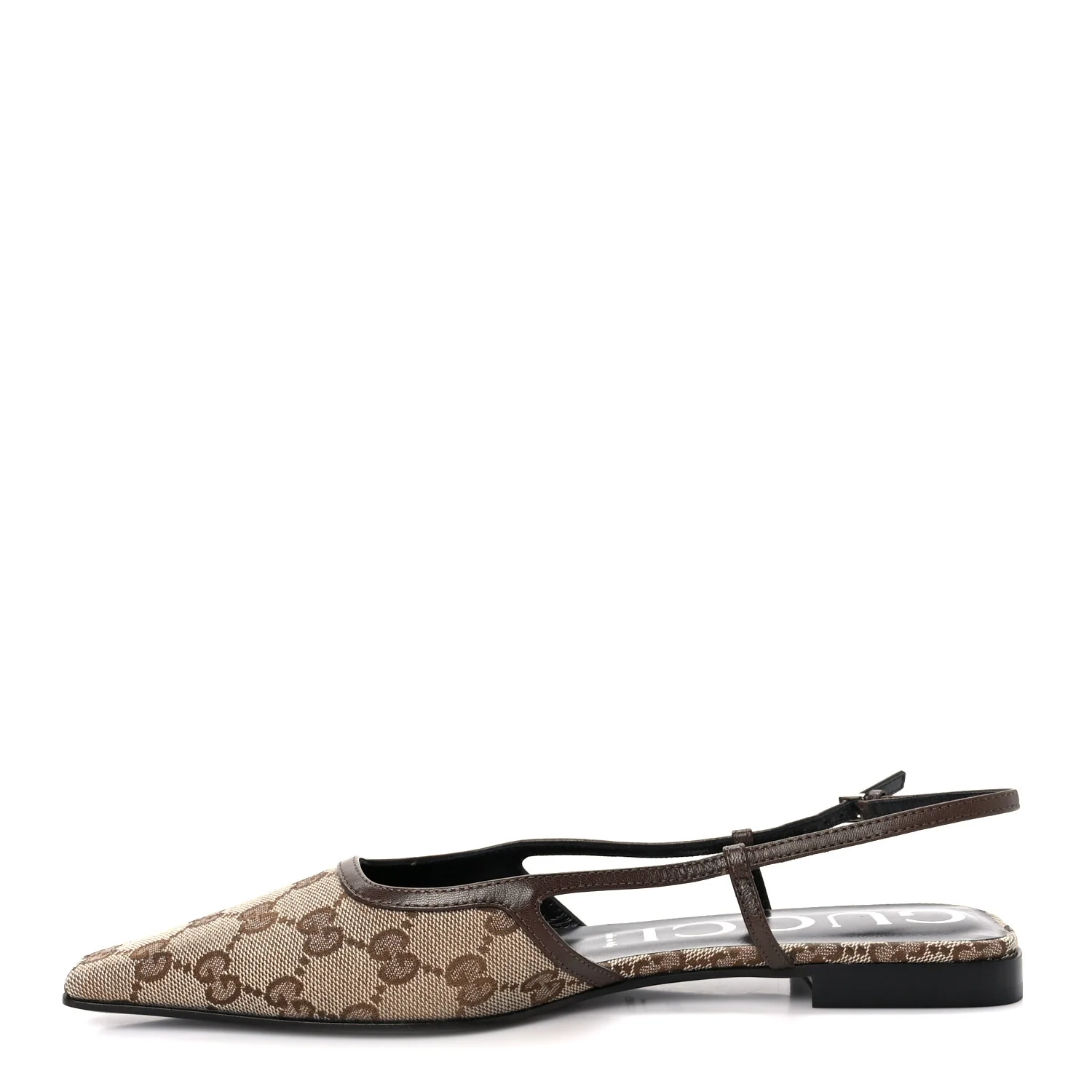 GG Monogram Malaga Kid Square G 35mm Slingback Pumps 39.5 Beige Ebony New Acero