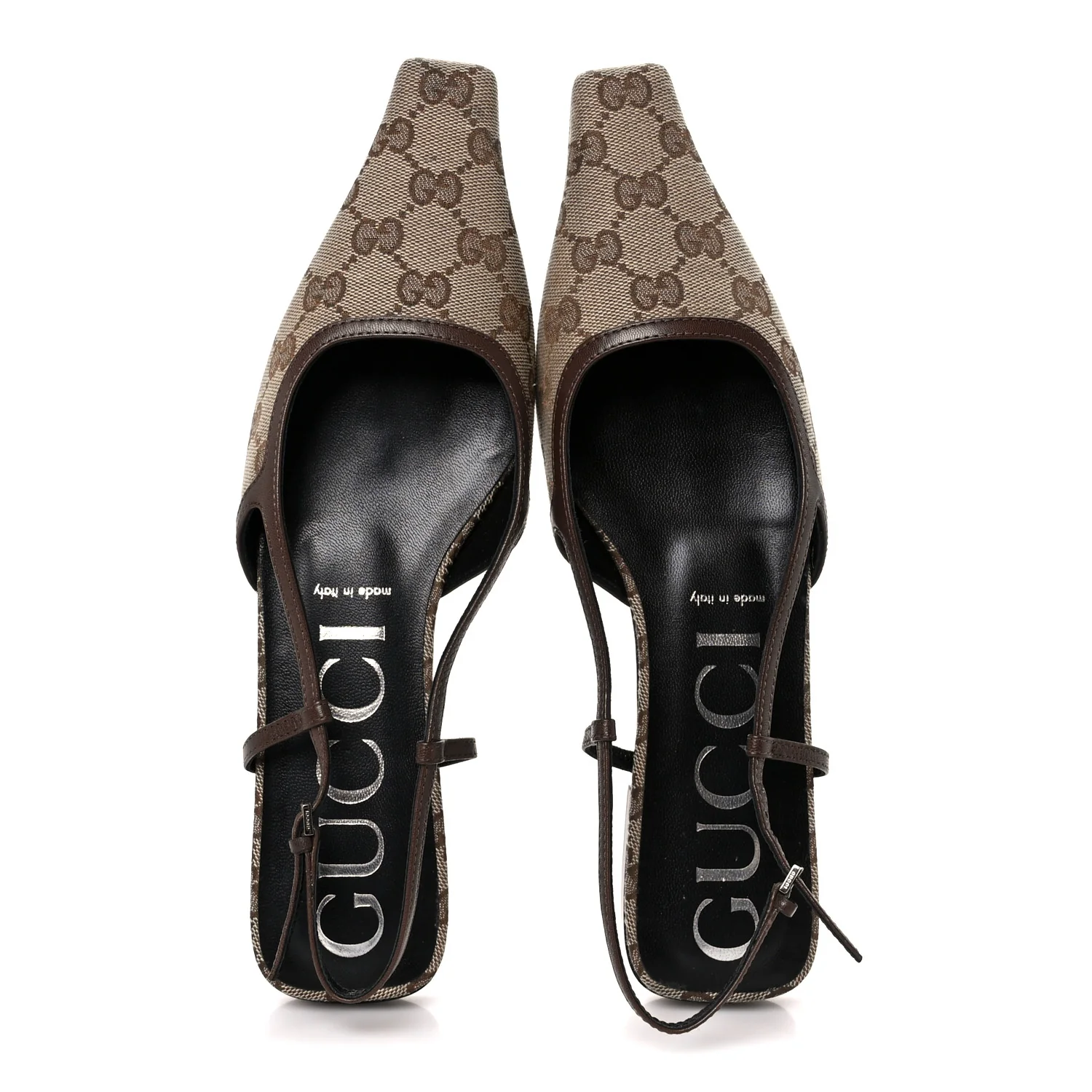 GG Monogram Malaga Kid Square G 35mm Slingback Pumps 39.5 Beige Ebony New Acero - Image 2
