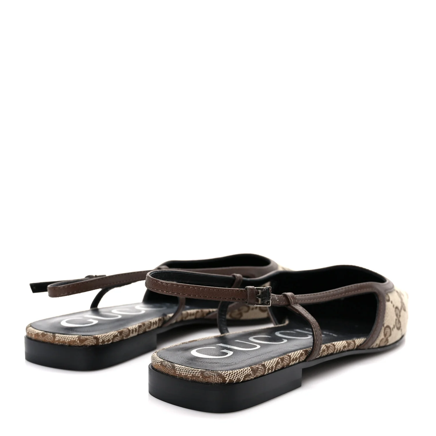 GG Monogram Malaga Kid Square G 35mm Slingback Pumps 39.5 Beige Ebony New Acero - Image 5