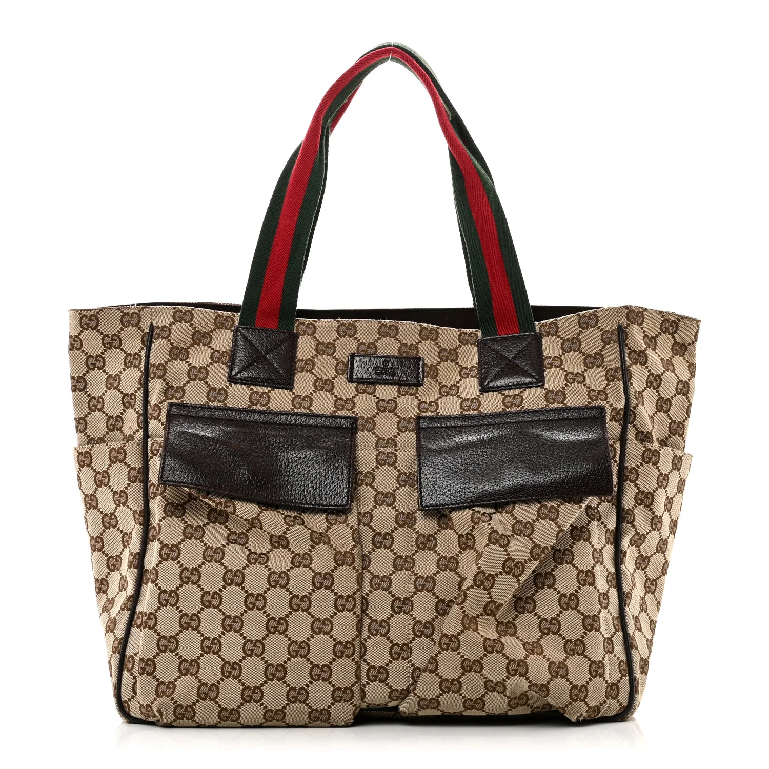 GG Monogram Medium Web Handle Double Pocket Tote Brown