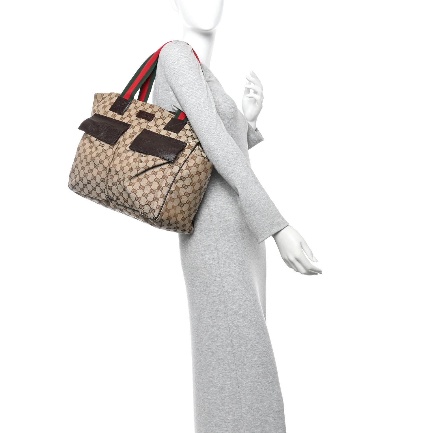 GG Monogram Medium Web Handle Double Pocket Tote Brown - Image 2