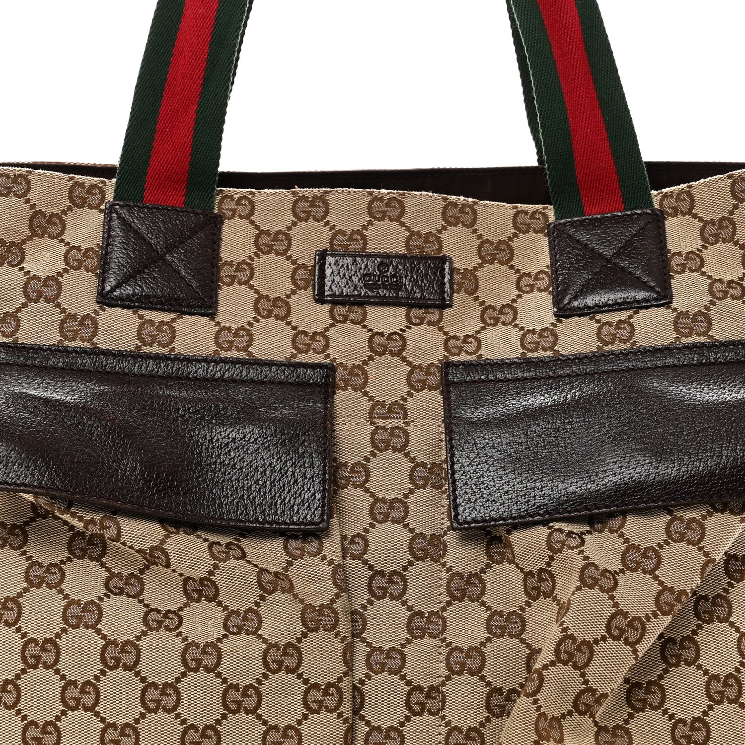 GG Monogram Medium Web Handle Double Pocket Tote Brown - Image 8