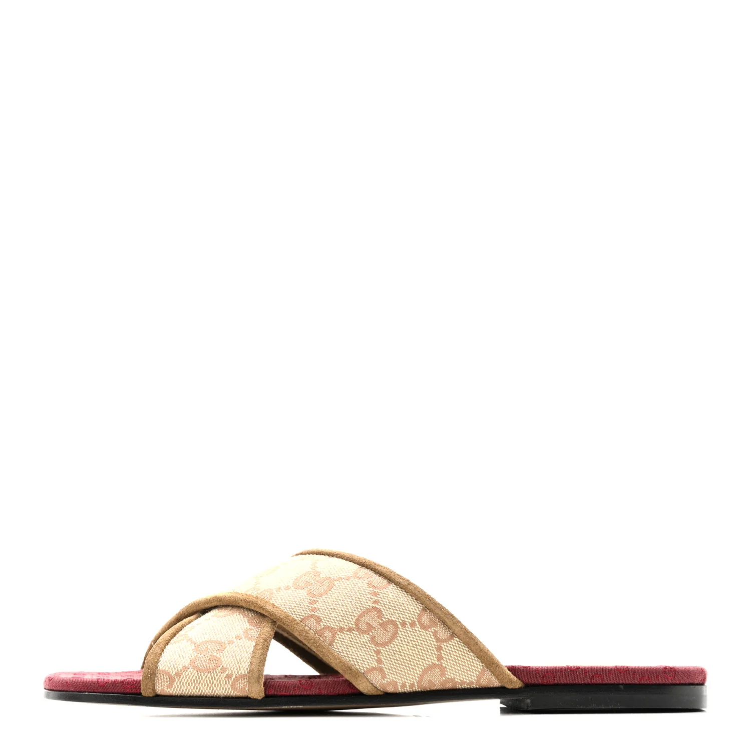 GG Monogram Suede Womens Criss Cross Slide Sandals 37 Beige Ruggine Cuir