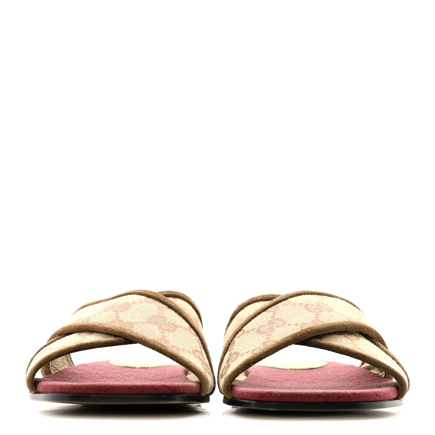 GG Monogram Suede Womens Criss Cross Slide Sandals 37 Beige Ruggine Cuir - Image 3