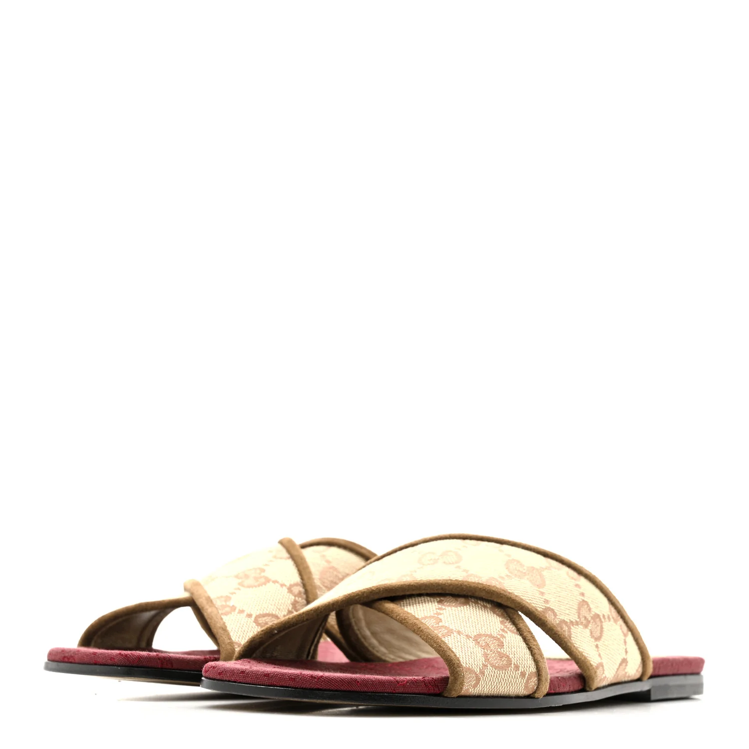 GG Monogram Suede Womens Criss Cross Slide Sandals 37 Beige Ruggine Cuir - Image 4