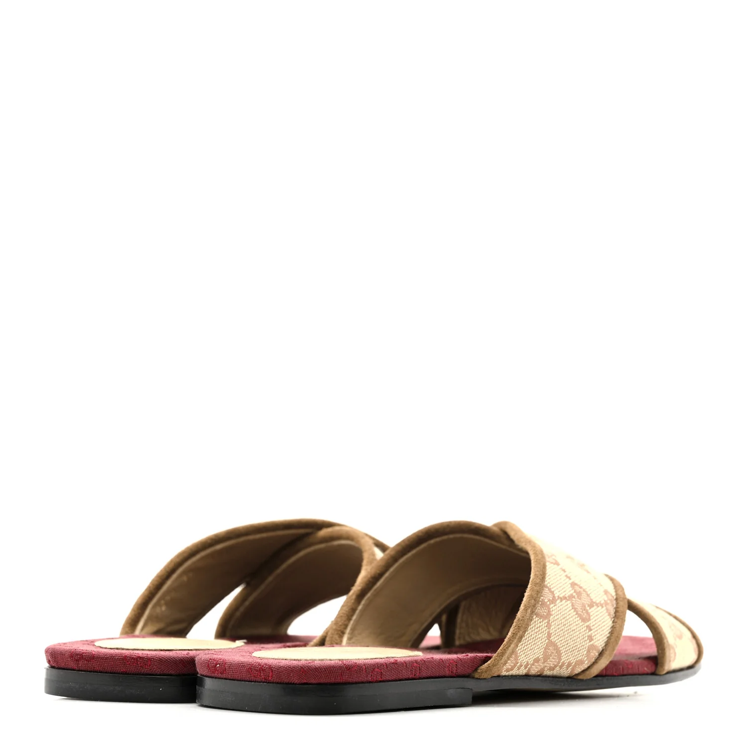 GG Monogram Suede Womens Criss Cross Slide Sandals 37 Beige Ruggine Cuir - Image 5
