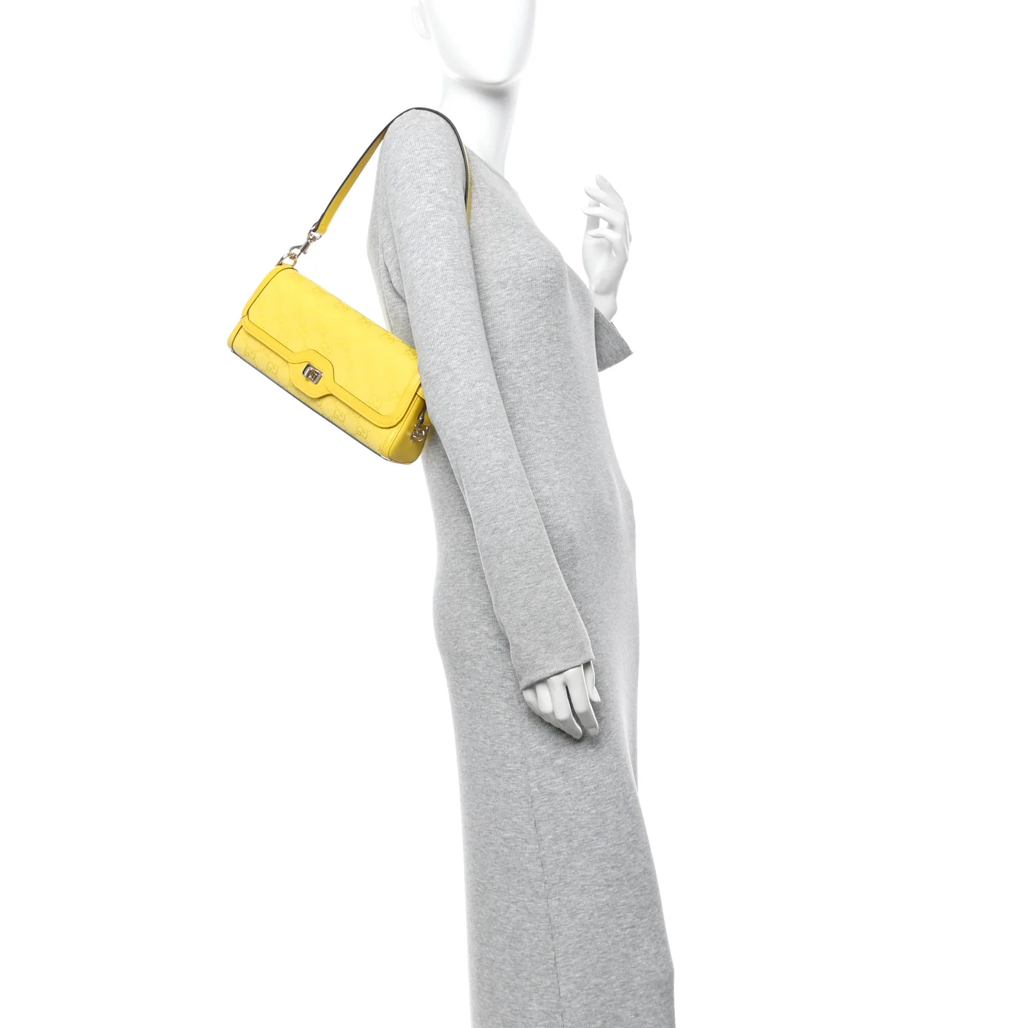 GG Monogram Textured Dollar Calfskin Small Luce Shoulder Bag Yellow - Image 3