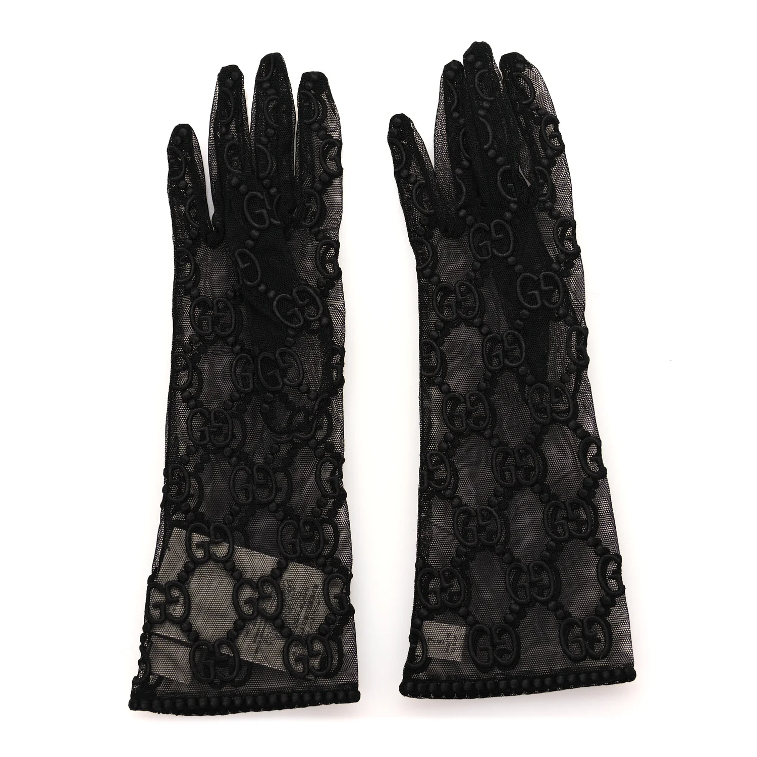 GG Monogram Tule Sheer Gloves S Black