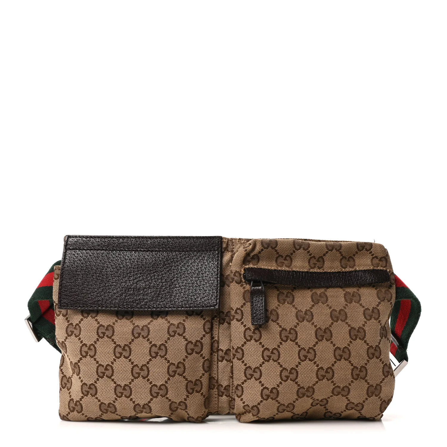 GG Monogram Web Double Pocket Belt Bag Dark Brown