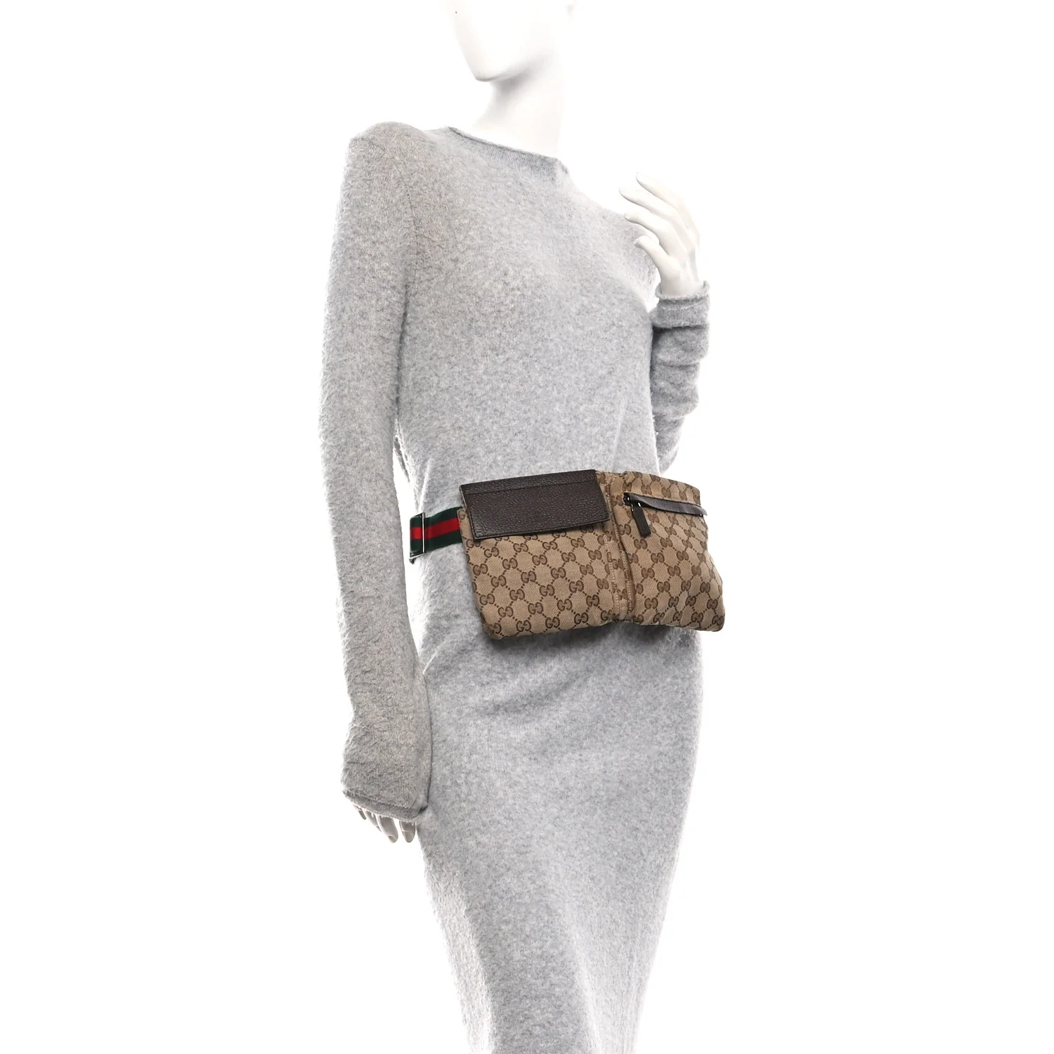 GG Monogram Web Double Pocket Belt Bag Dark Brown - Image 2