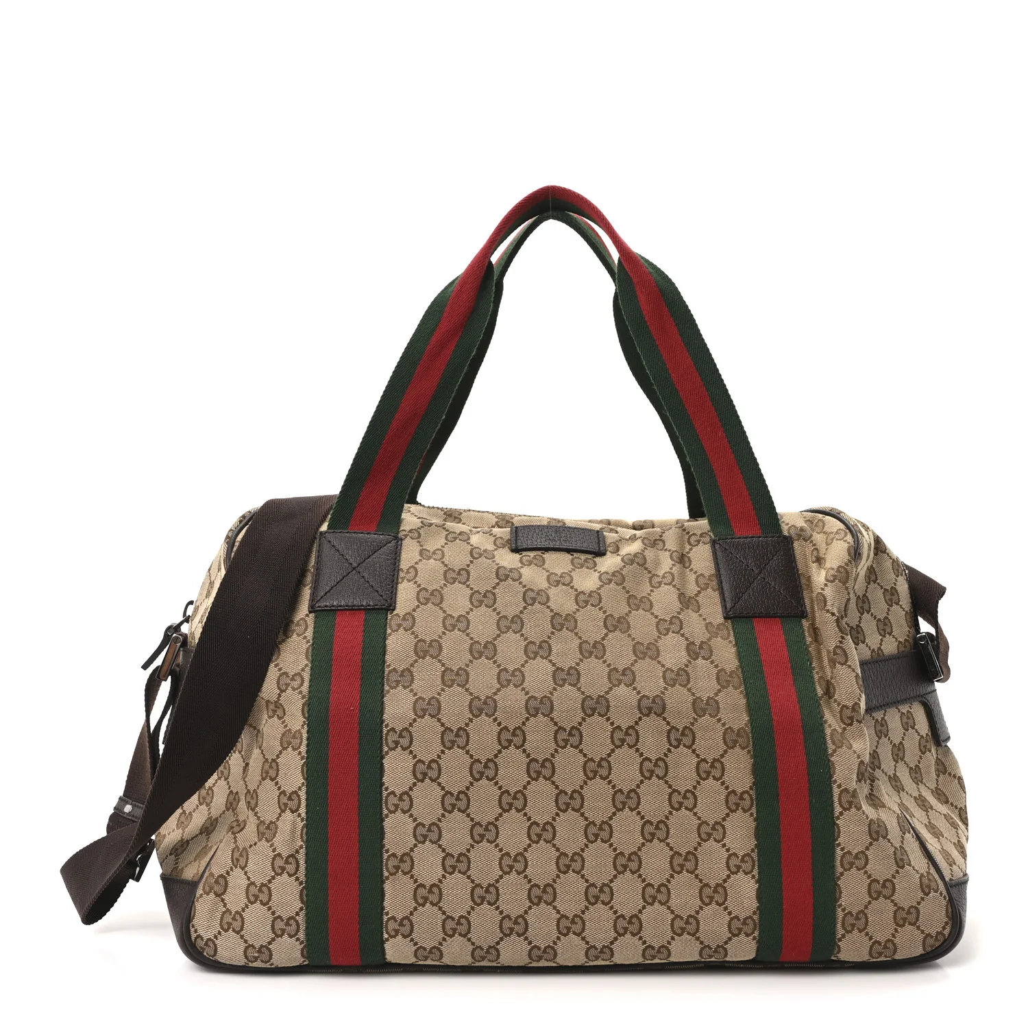 GG Monogram Web Duffle Bag Dark Brown