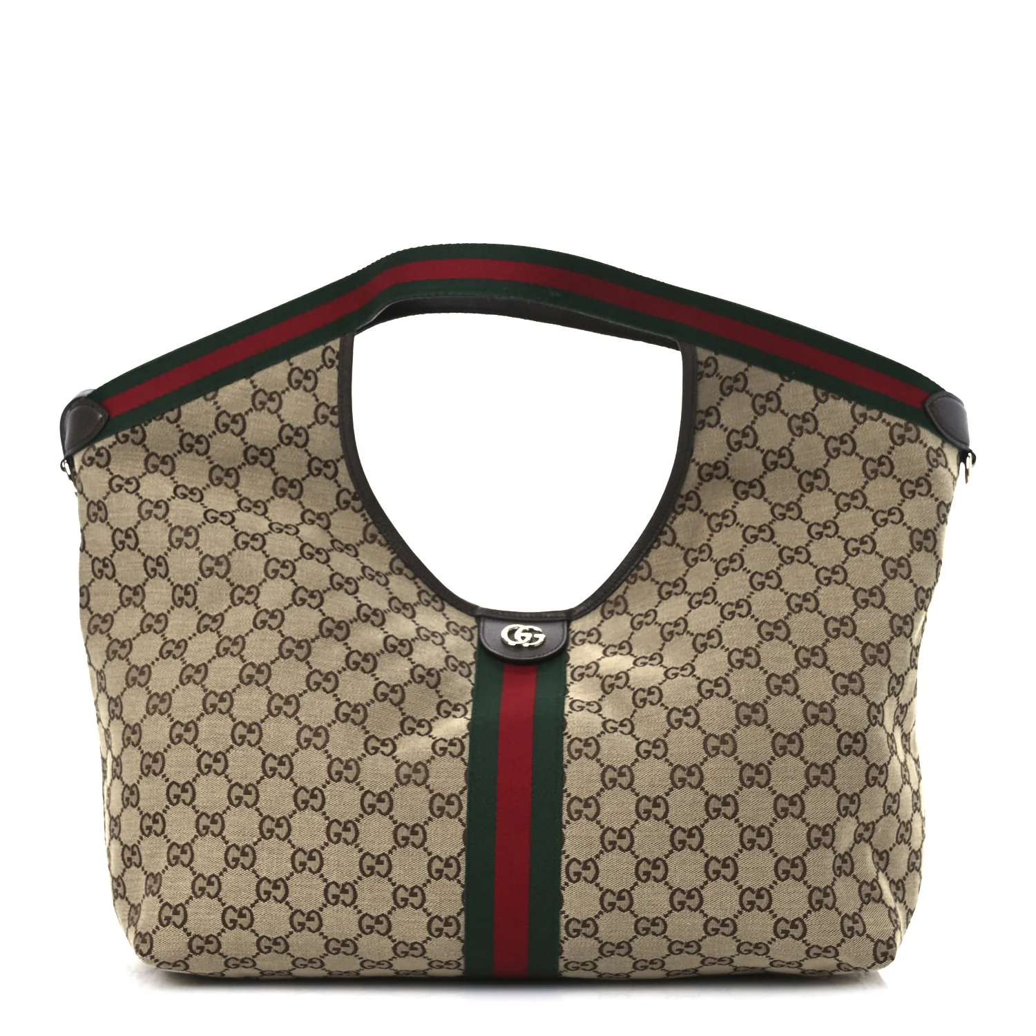 GG Monogram Web Large Giglio Tote Beige Brown