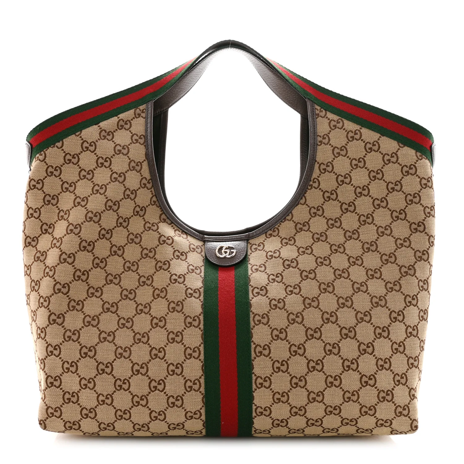 GG Monogram Web Large Giglio Tote Beige Brown