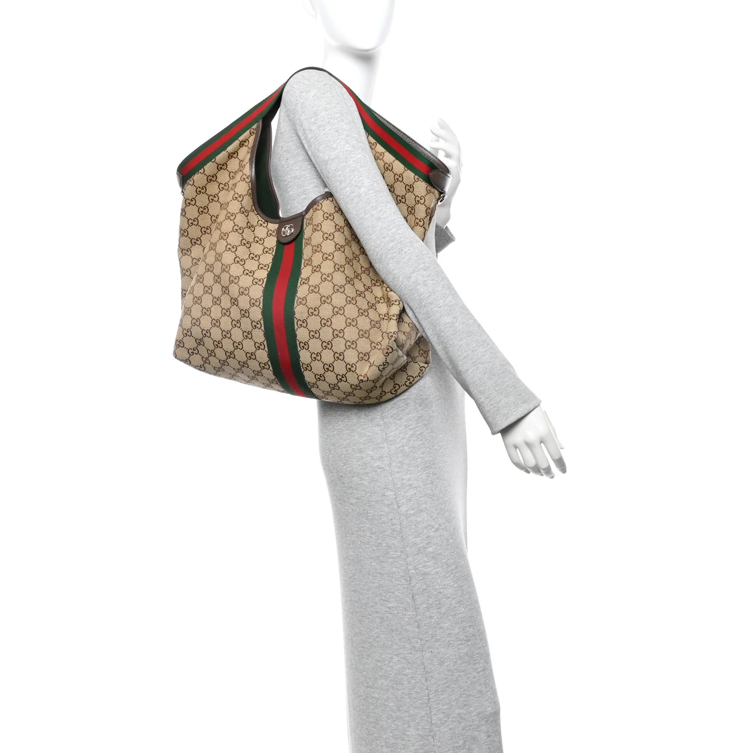 GG Monogram Web Large Giglio Tote Beige Brown - Image 2
