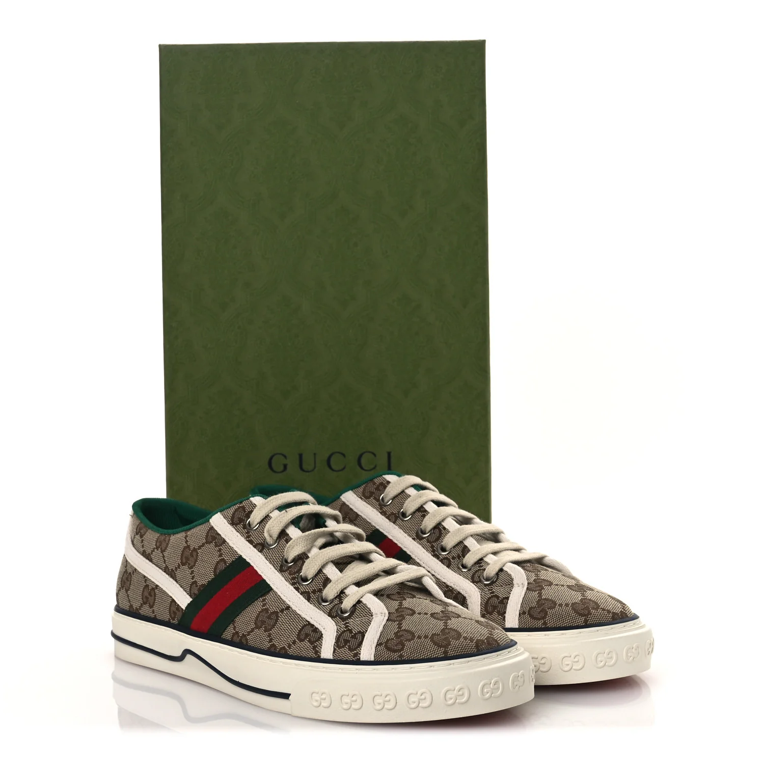 GG Monogram Web Mens 1977 Tennis Sneakers 8.5 Beige Ebony Mystic White Vert - Image 10