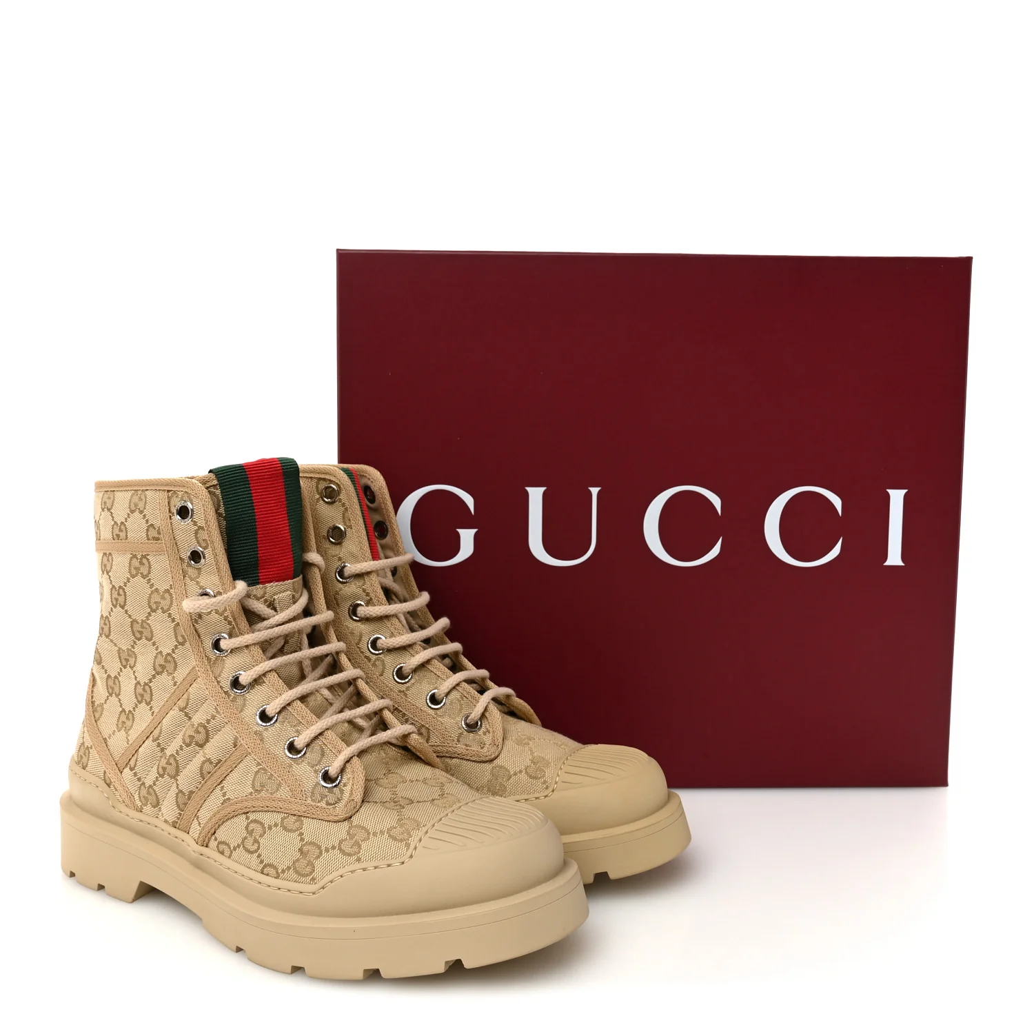 GG Monogram Web Mens Lug Sole Ankle Boots 8.5 New Sand - Image 10