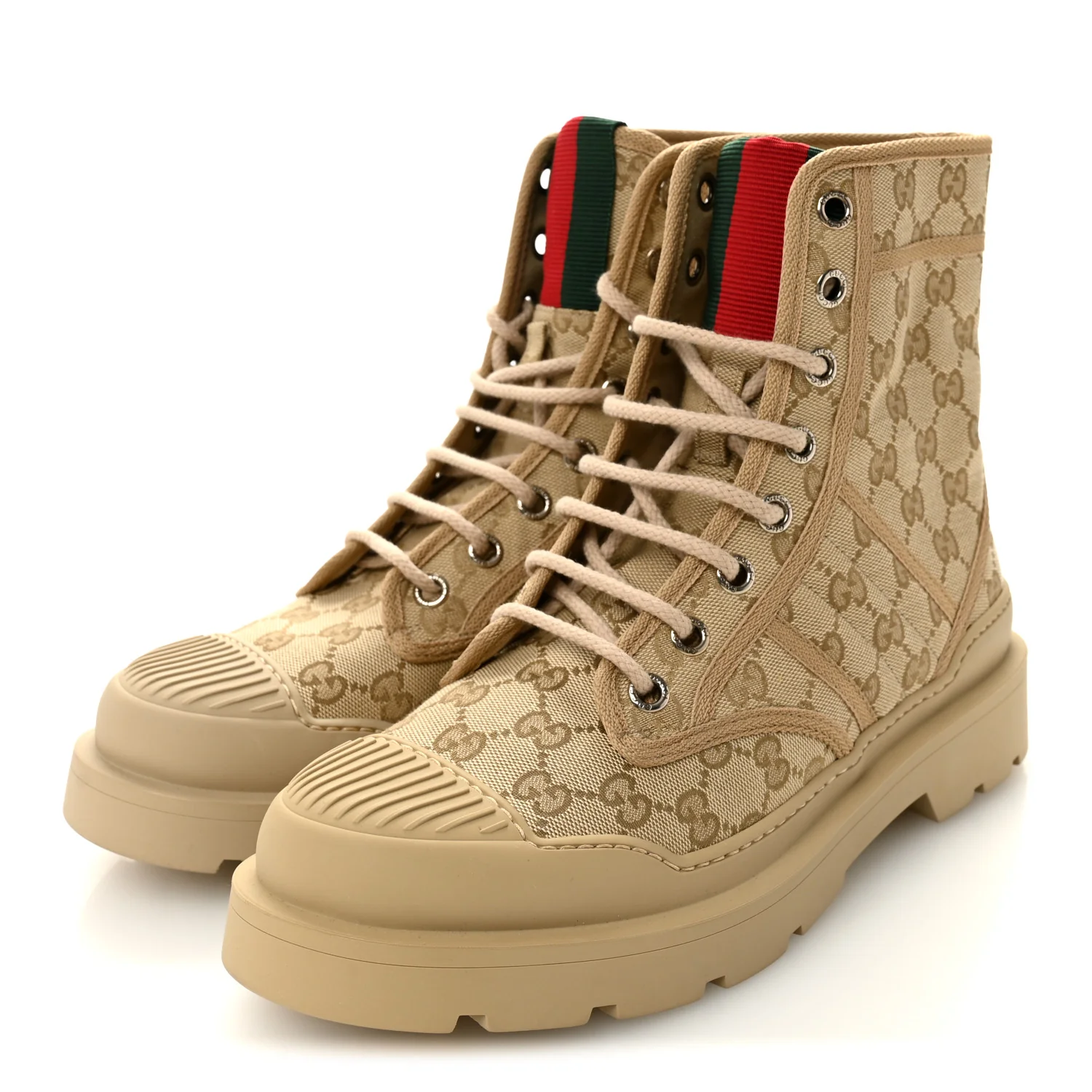 GG Monogram Web Mens Lug Sole Ankle Boots 8.5 New Sand - Image 4