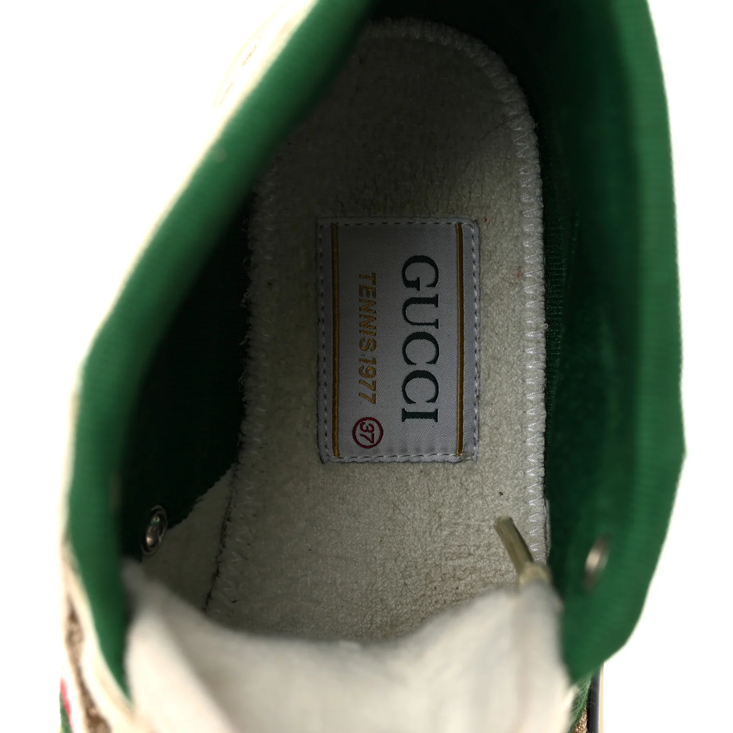 GG Monogram Web Womens 1977 Tennis High Top Sneakers 37 Beige Ebony Mystic White - Image 7