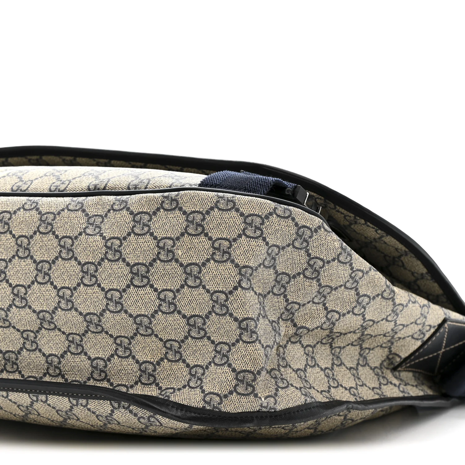 GG Plus Monogram Large Double Buckle Flap Messenger Bag Beige Navy - Image 10
