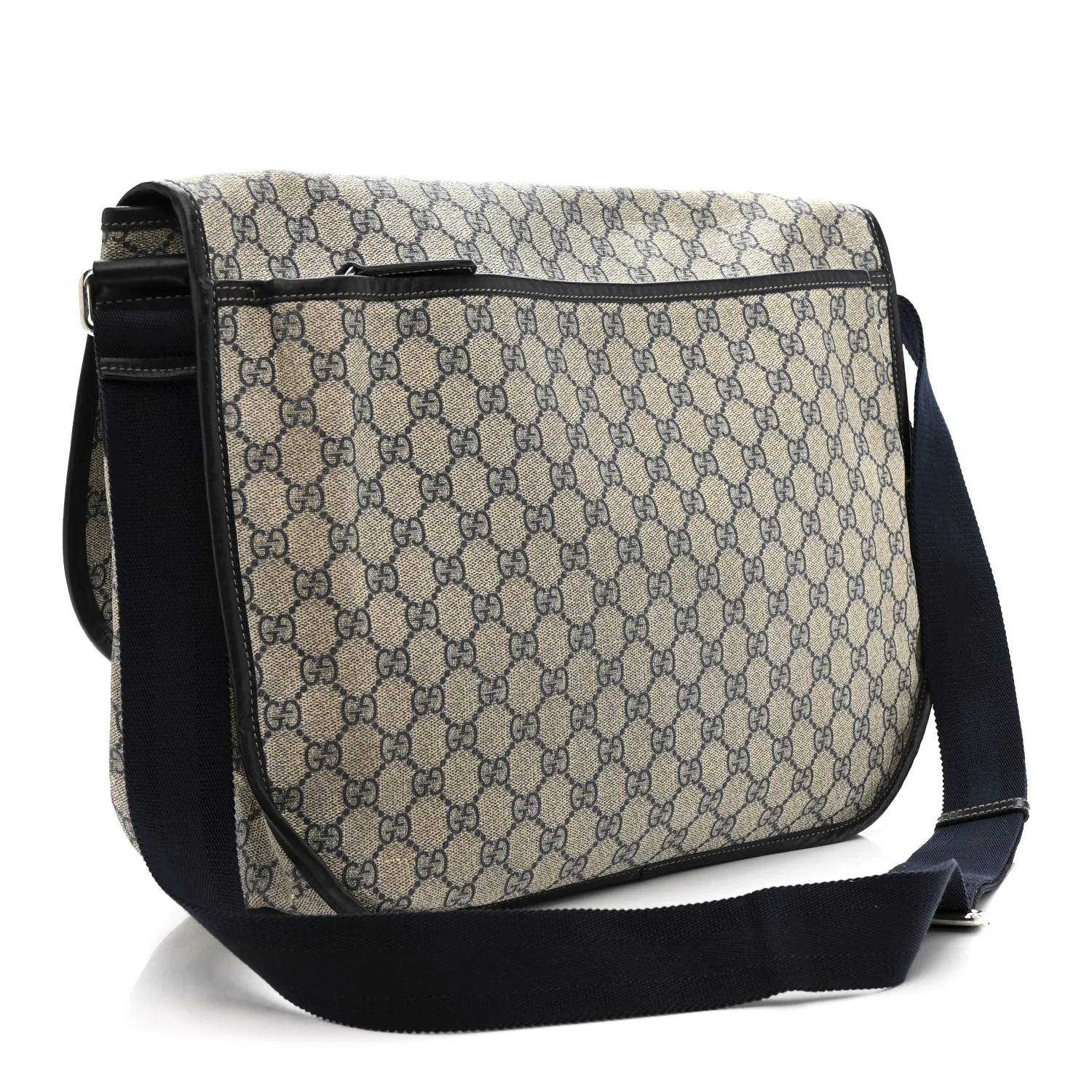 GG Plus Monogram Large Double Buckle Flap Messenger Bag Beige Navy - Image 3