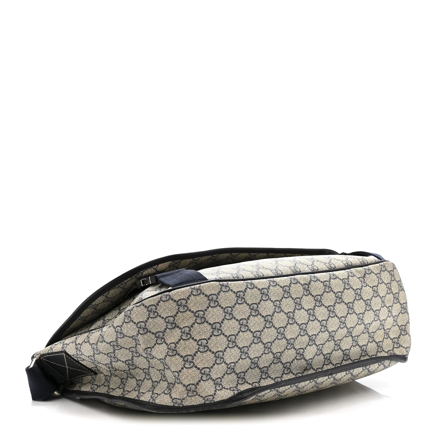 GG Plus Monogram Large Double Buckle Flap Messenger Bag Beige Navy - Image 4