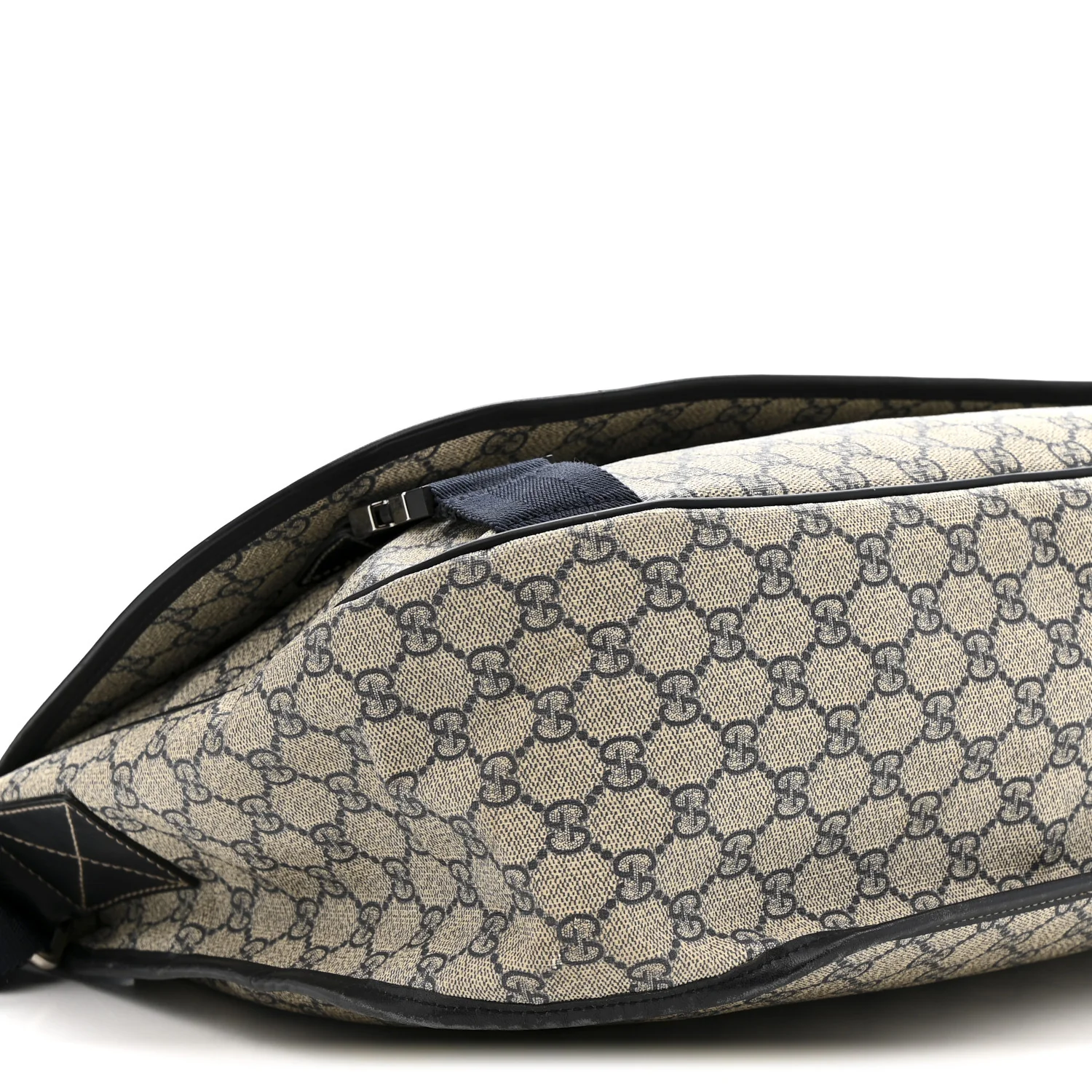 GG Plus Monogram Large Double Buckle Flap Messenger Bag Beige Navy - Image 9