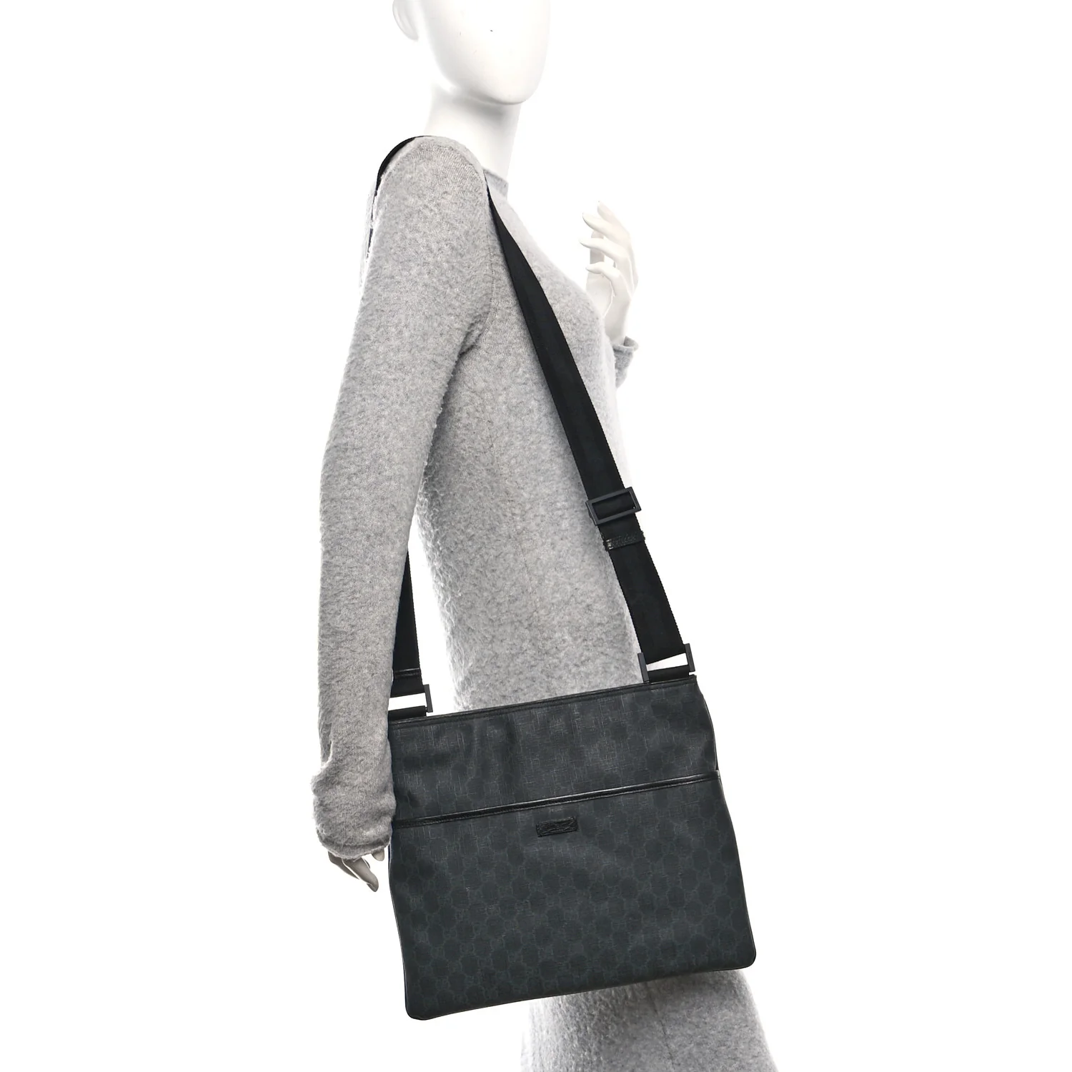 GG Plus Monogram Medium Flat Messenger Bag Black - Image 2