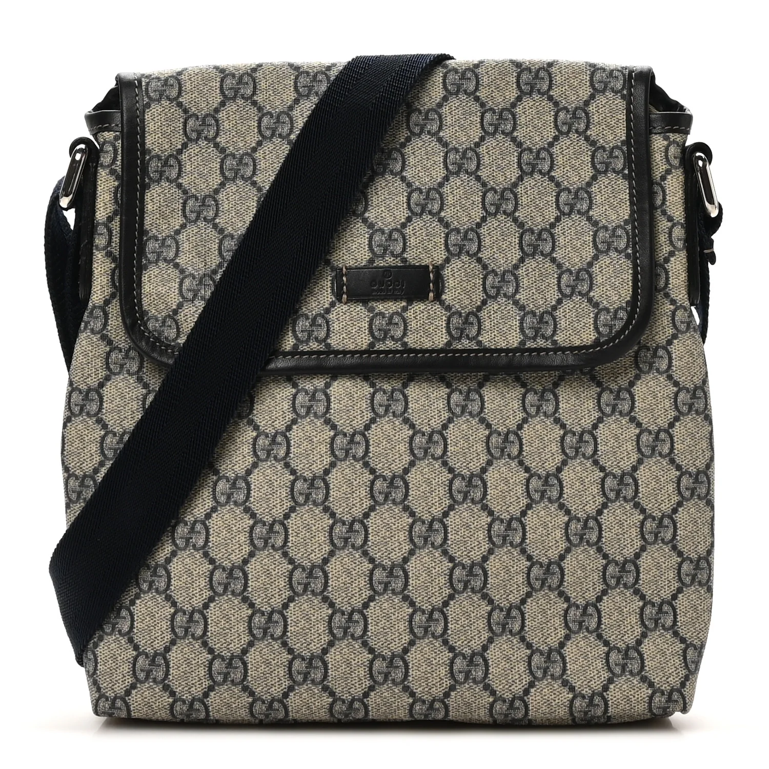 GG Plus Monogram Sellieria Calfskin Small Flap Messenger Bag Beige Blue