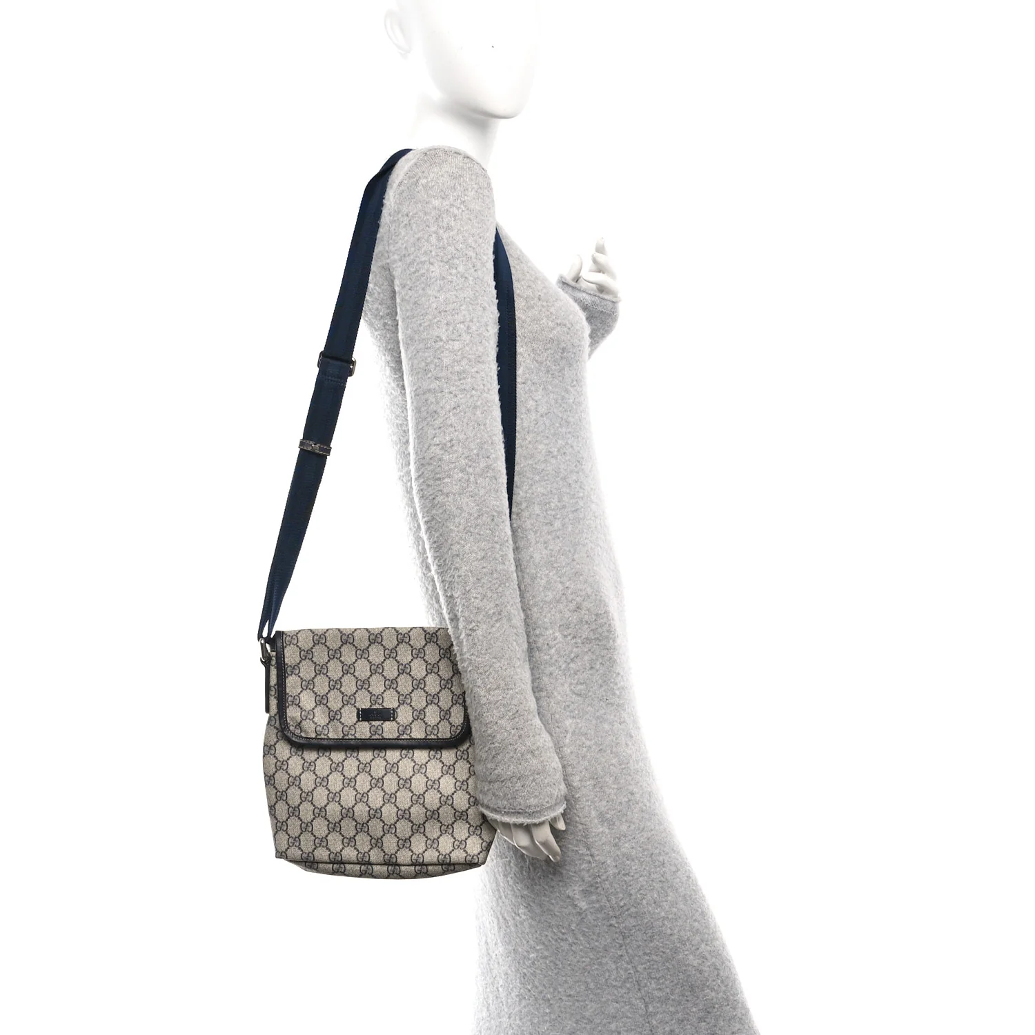GG Plus Monogram Sellieria Calfskin Small Flap Messenger Bag Beige Blue - Image 2