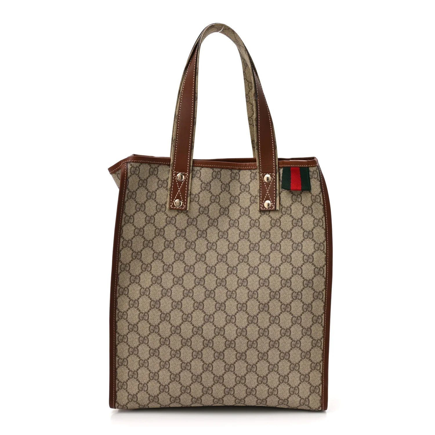 GG Plus Monogram Small Signature Web Loop Vertical Tote Light Brown