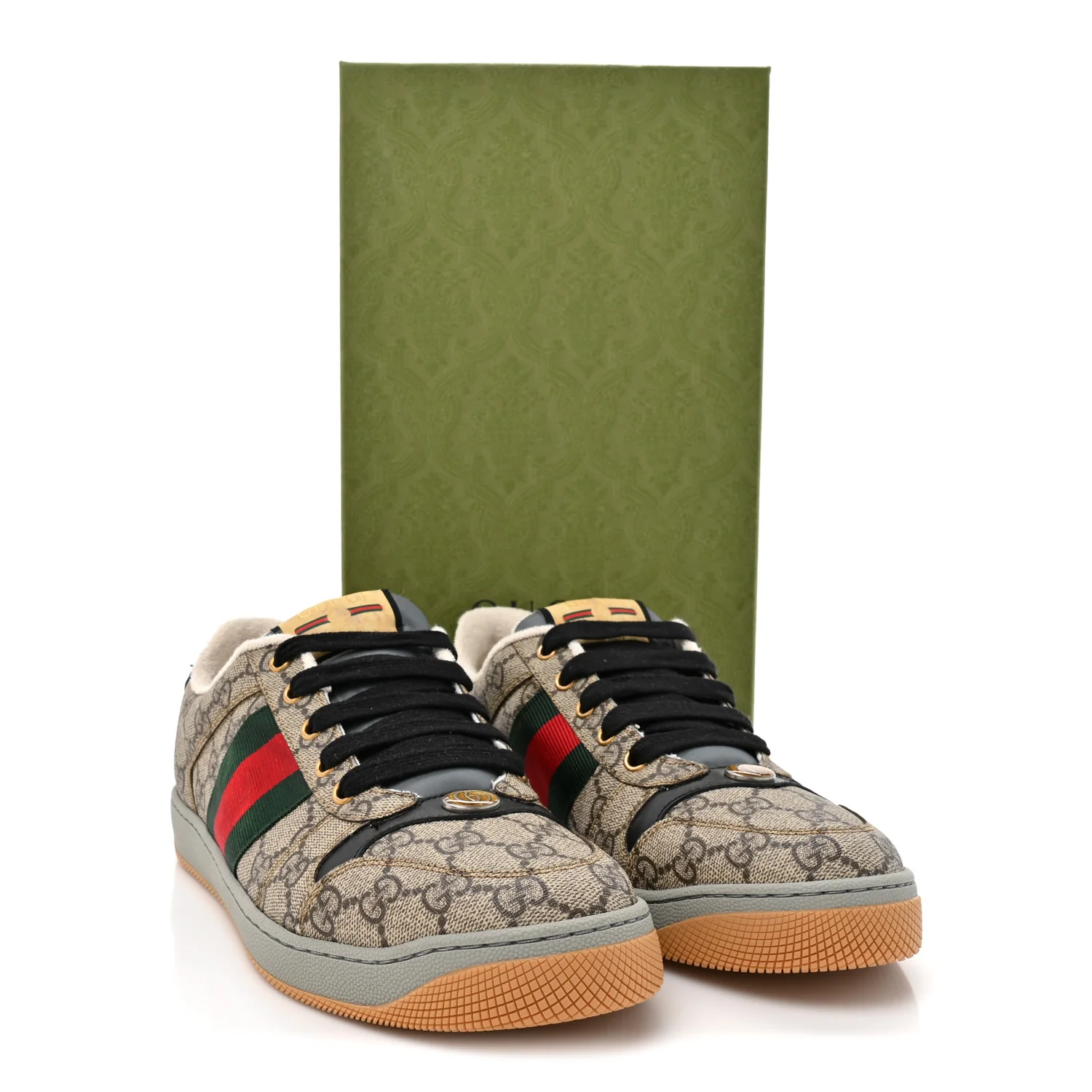 GG Supereme Monogram Miro Soft Calfskin Web Mens Screener Sneakers 8 Beige Ebony Black New Platinum - Image 11