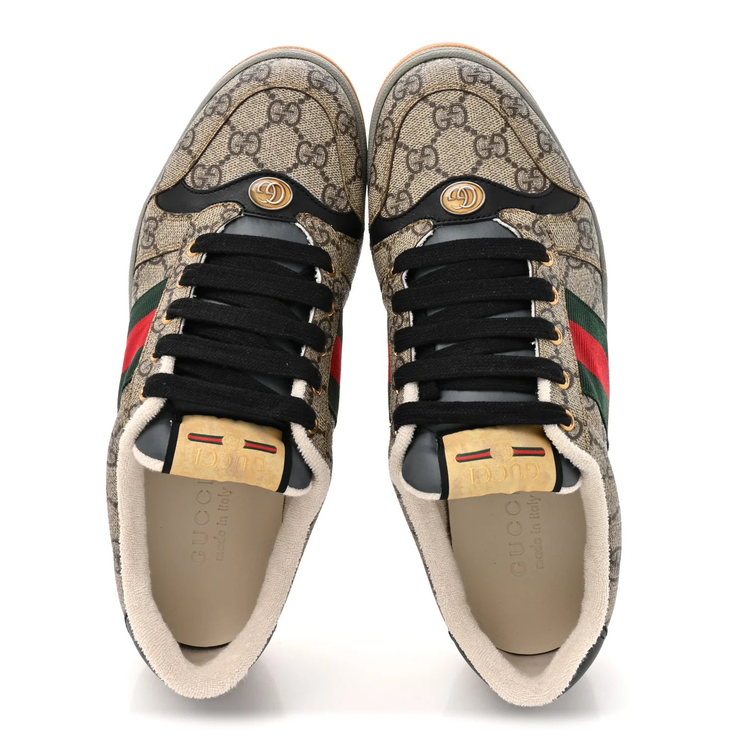 GG Supereme Monogram Miro Soft Calfskin Web Mens Screener Sneakers 8 Beige Ebony Black New Platinum - Image 2