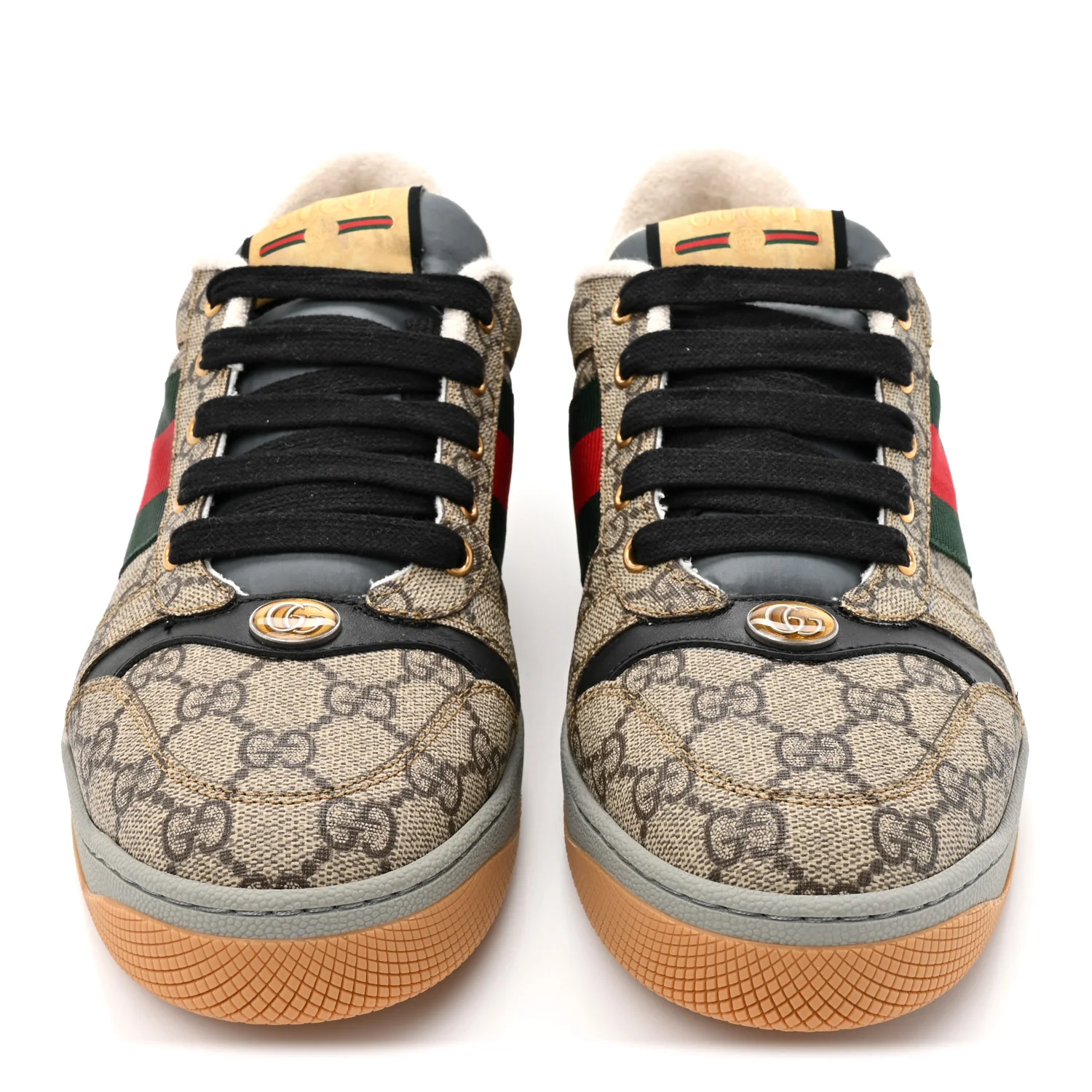 GG Supereme Monogram Miro Soft Calfskin Web Mens Screener Sneakers 8 Beige Ebony Black New Platinum - Image 3