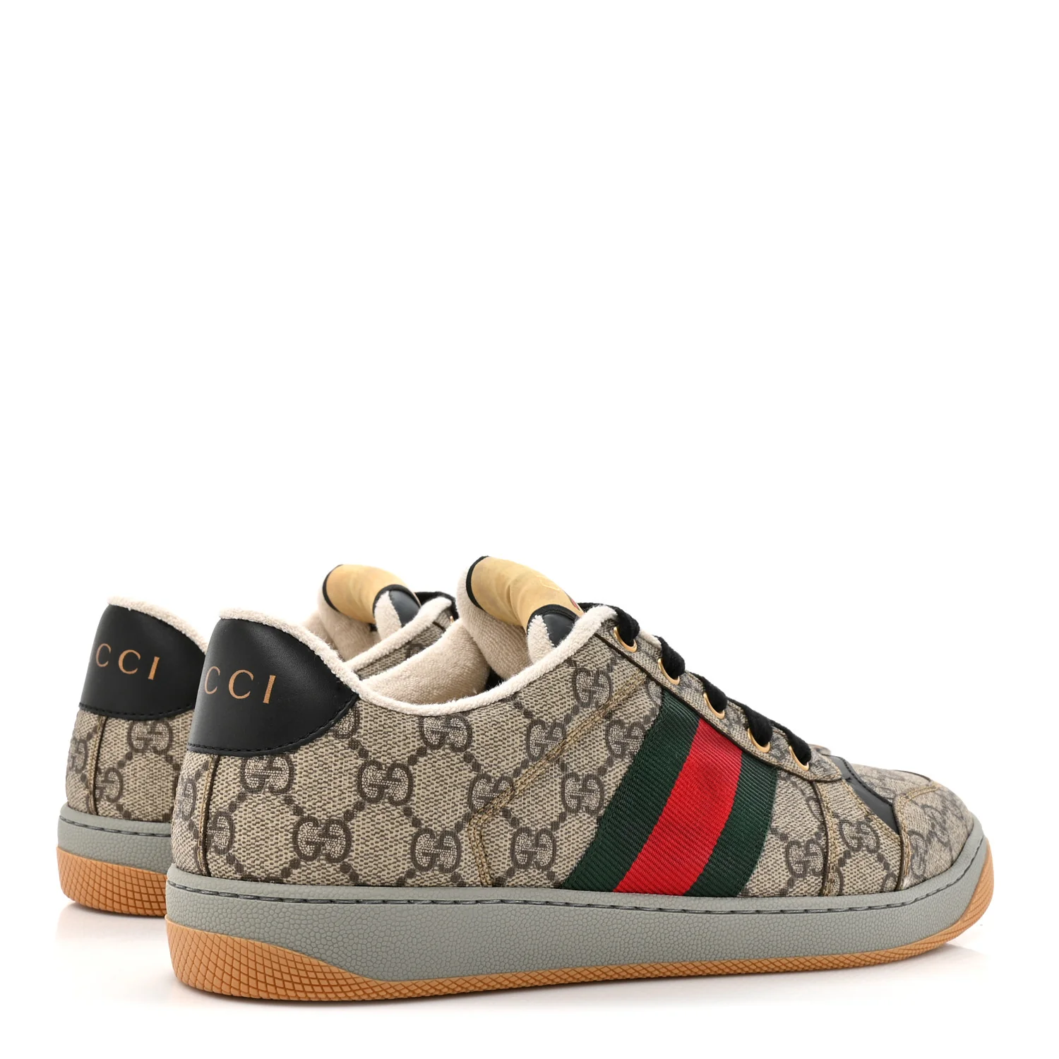 GG Supereme Monogram Miro Soft Calfskin Web Mens Screener Sneakers 8 Beige Ebony Black New Platinum - Image 6