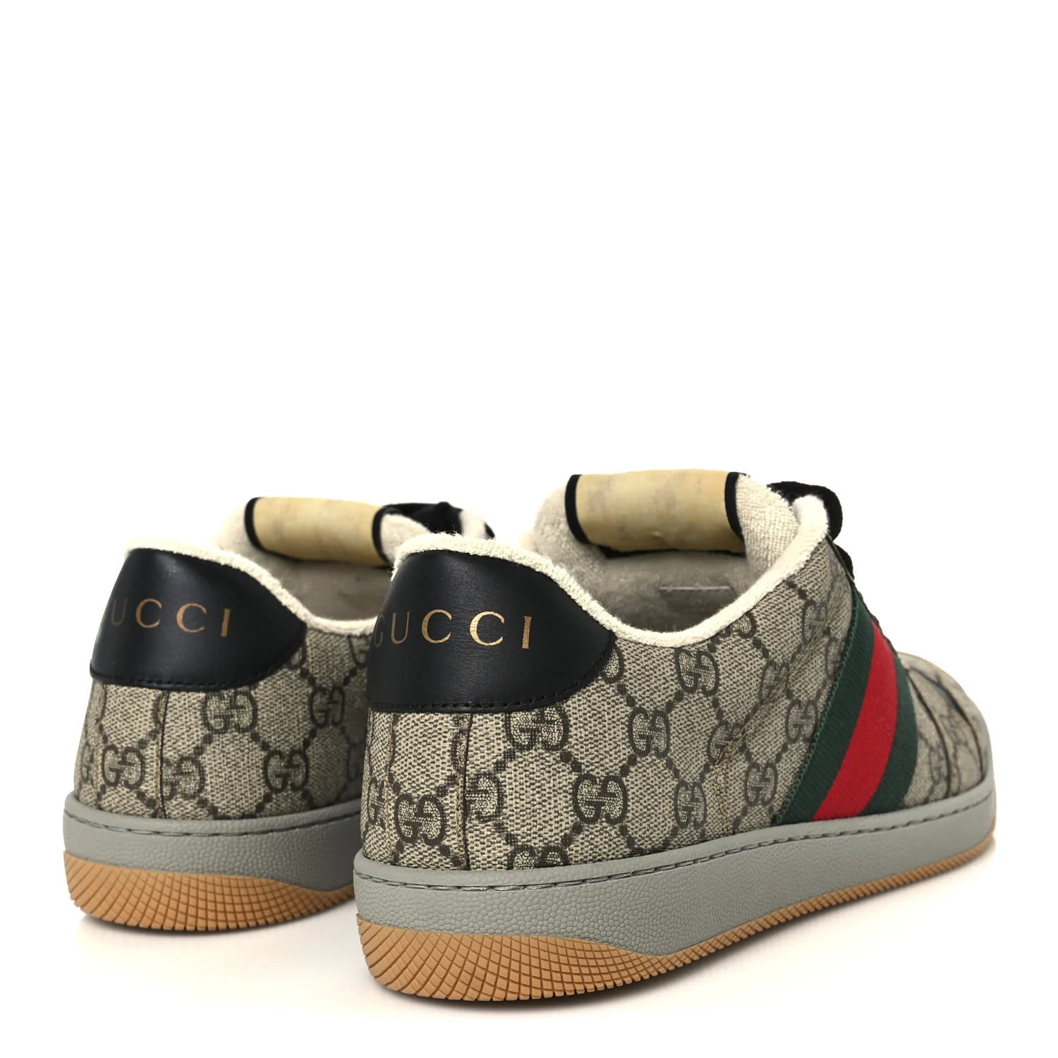 GG Supereme Monogram Miro Soft Calfskin Web Mens Screener Sneakers 8.5 8.5 Beige Ebony Black New Platinum - Image 5