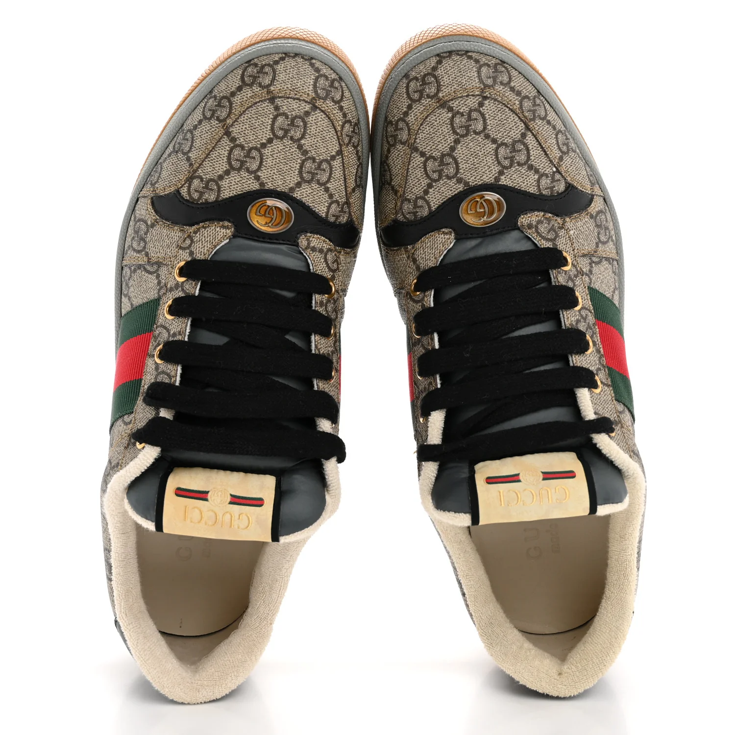 GG Supereme Monogram Miro Soft Calfskin Web Mens Screener Sneakers 8.5 Beige Ebony Black New Platinum - Image 2